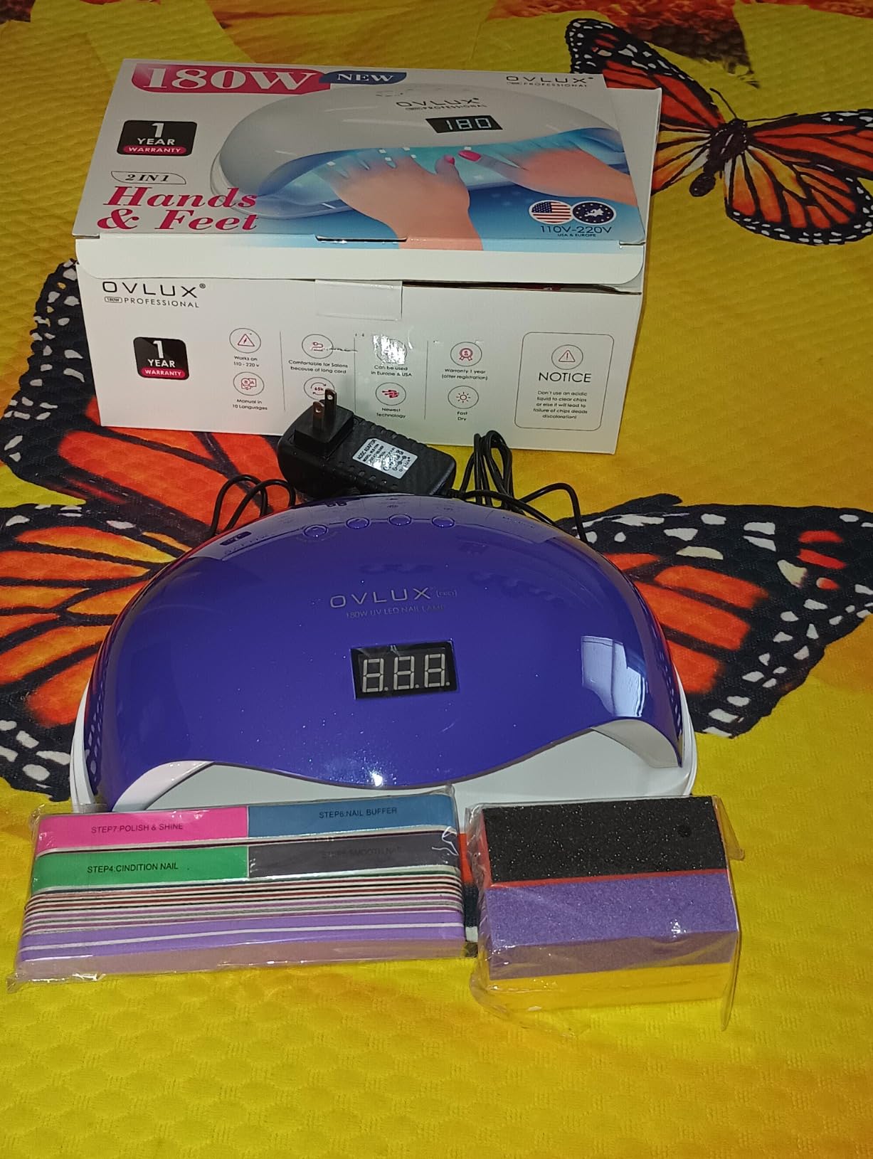 OVLUX 180W UV LED Nail Lamp Professional – Fast Gel Nail Dryer with 57 LEDs, LCD Countdown, Auto Sensor & Low Heat Mode, UV Light for Gel Nails, Salon & Home, Nail Buffer & File Set customer photo 1