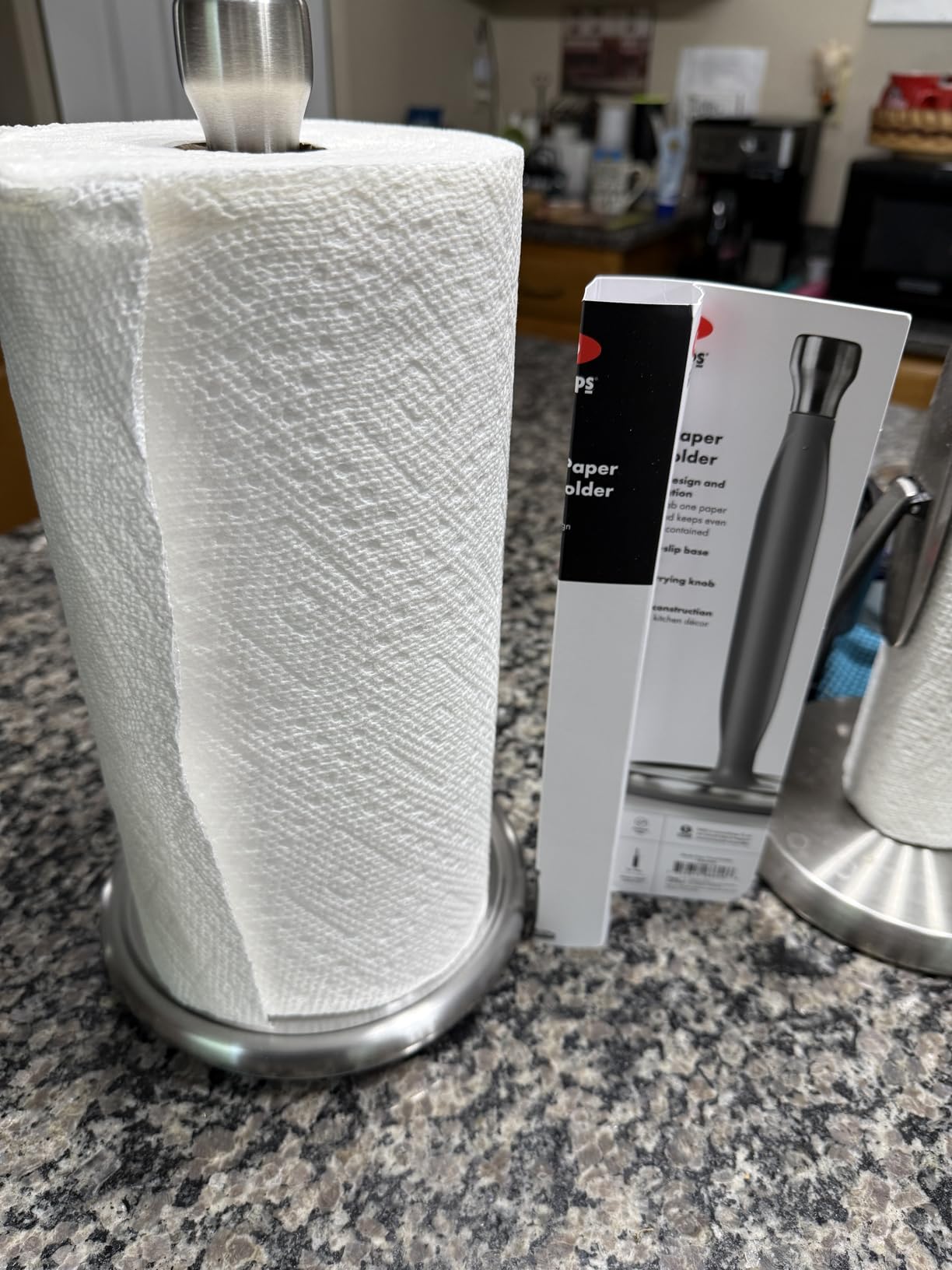 OXO Good Grips Steady Paper Towel Holder for Countertops with Weighted Base | Non-slip Base, One-handed Tear, Fits Standard and Jumbo Rolls, Rust-Resistant, Stainless Steel, for Kitchen, Bathrooms & More customer photo 1