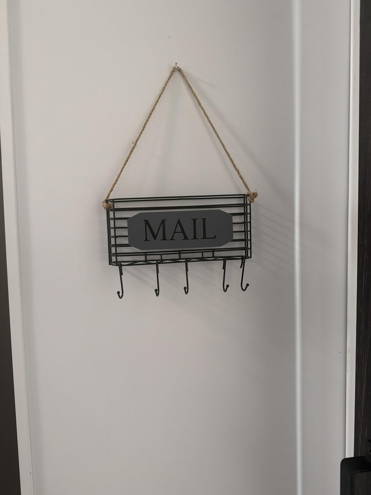 SRIWATANA Mail Organizer Wall Mount, 5 Key Hooks, Small, Carbonized Black customer photo 2