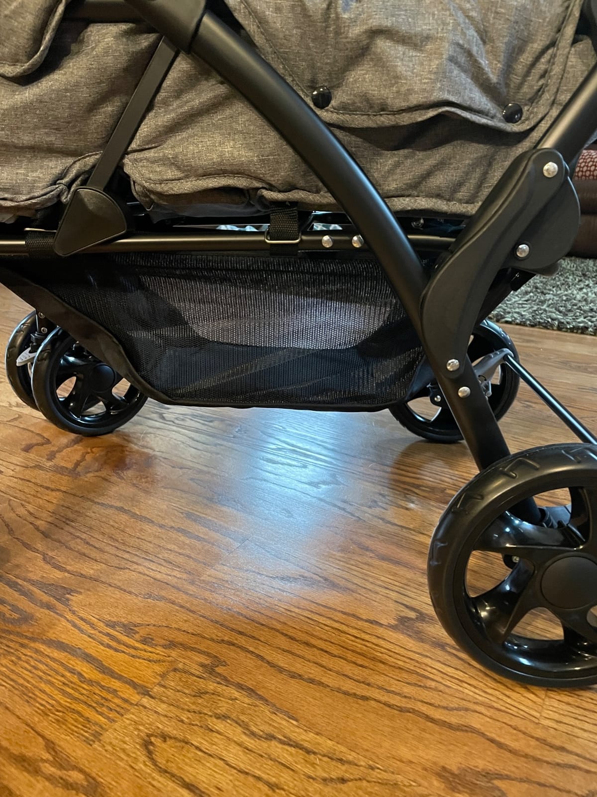 BABY JOY Double Stroller, Foldable Lightweight Twin Stroller with Tandem Seating, Adjustable Backrest/Canopy/Footrest, 5-Point Harness, Storage Basket, Newborn and Toddler (Black) customer photo 2