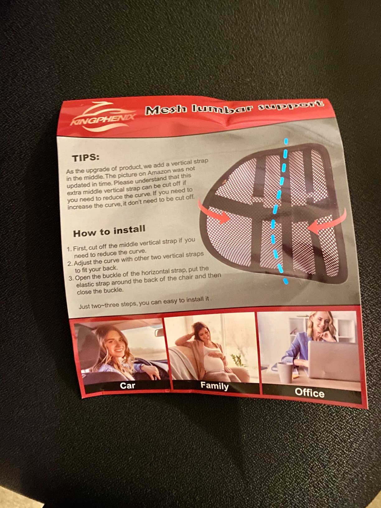 kingphenix 2-Pack Mesh Lumbar Support for Car and Office Chair Comfort customer photo 2