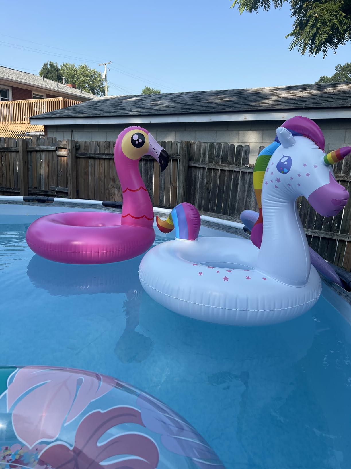 JOYIN 2-Pack Flamingo Unicorn Pool Float - Fun Floaties Inflatable Swimming Pool Tubes Toys Party Decorations, Summer Vacation Lake Beach Floaty Swim Rings Raft Lounger for Adults & Kids customer photo 2