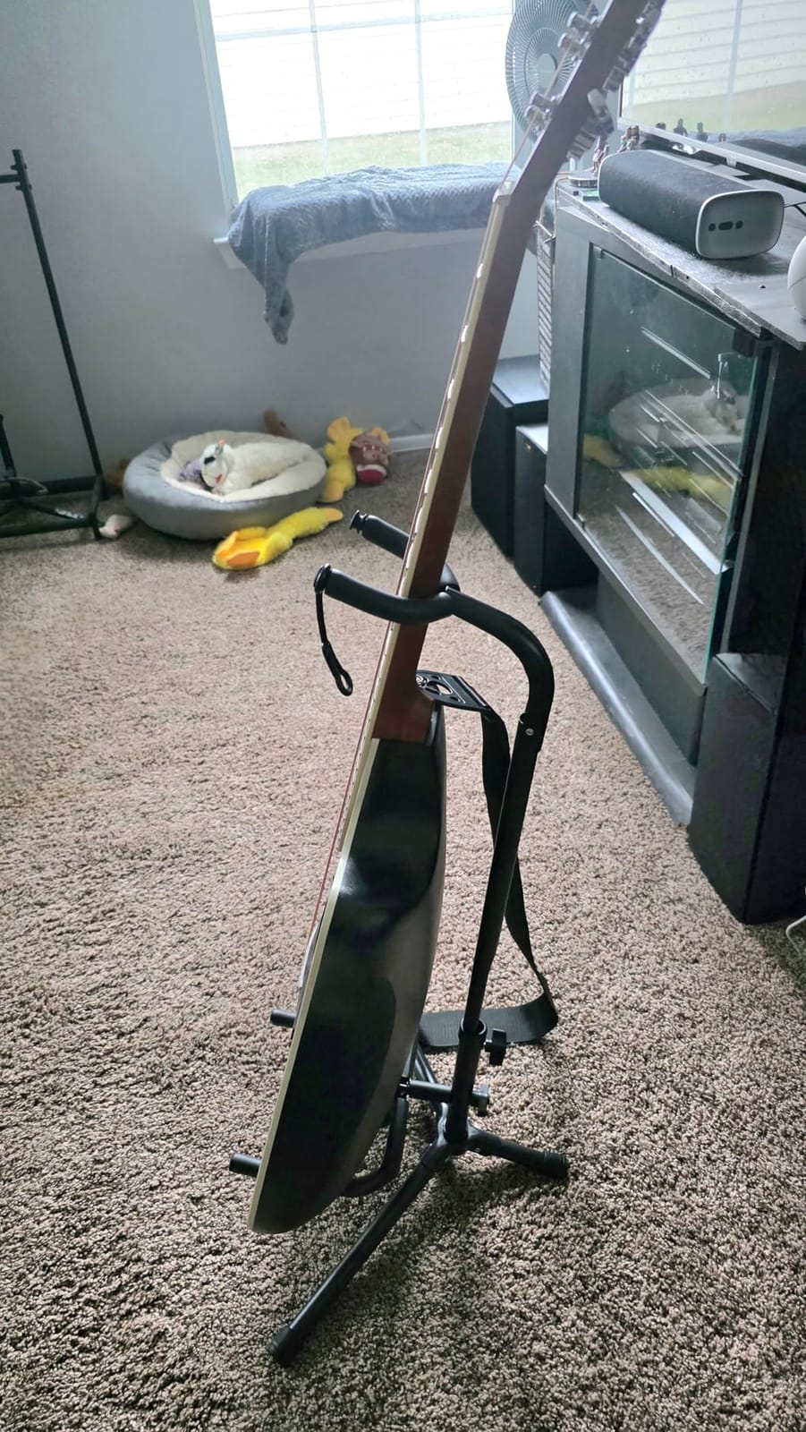 GLEAM Guitar Stand - Adjustable Fit Electric, Classical Guitars and Bass, Load Capacity 20LB, Accessories, Folding Type Black (CG-4) customer photo 2