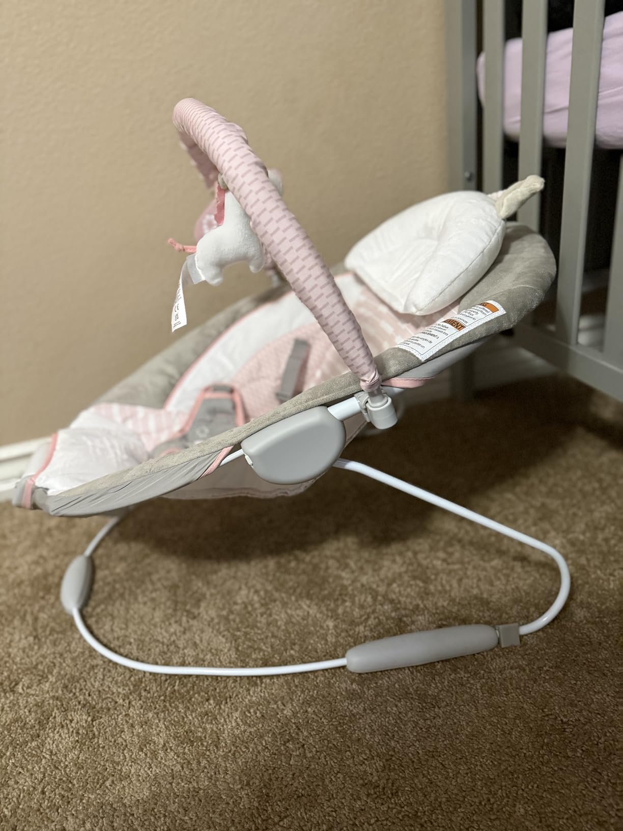 Ingenuity Soothing Baby Bouncer Infant Seat with Vibrations, -Toy Bar & Sounds, 0-6 Months Up to 20 lbs (Pink Flora the Unicorn) customer photo 1