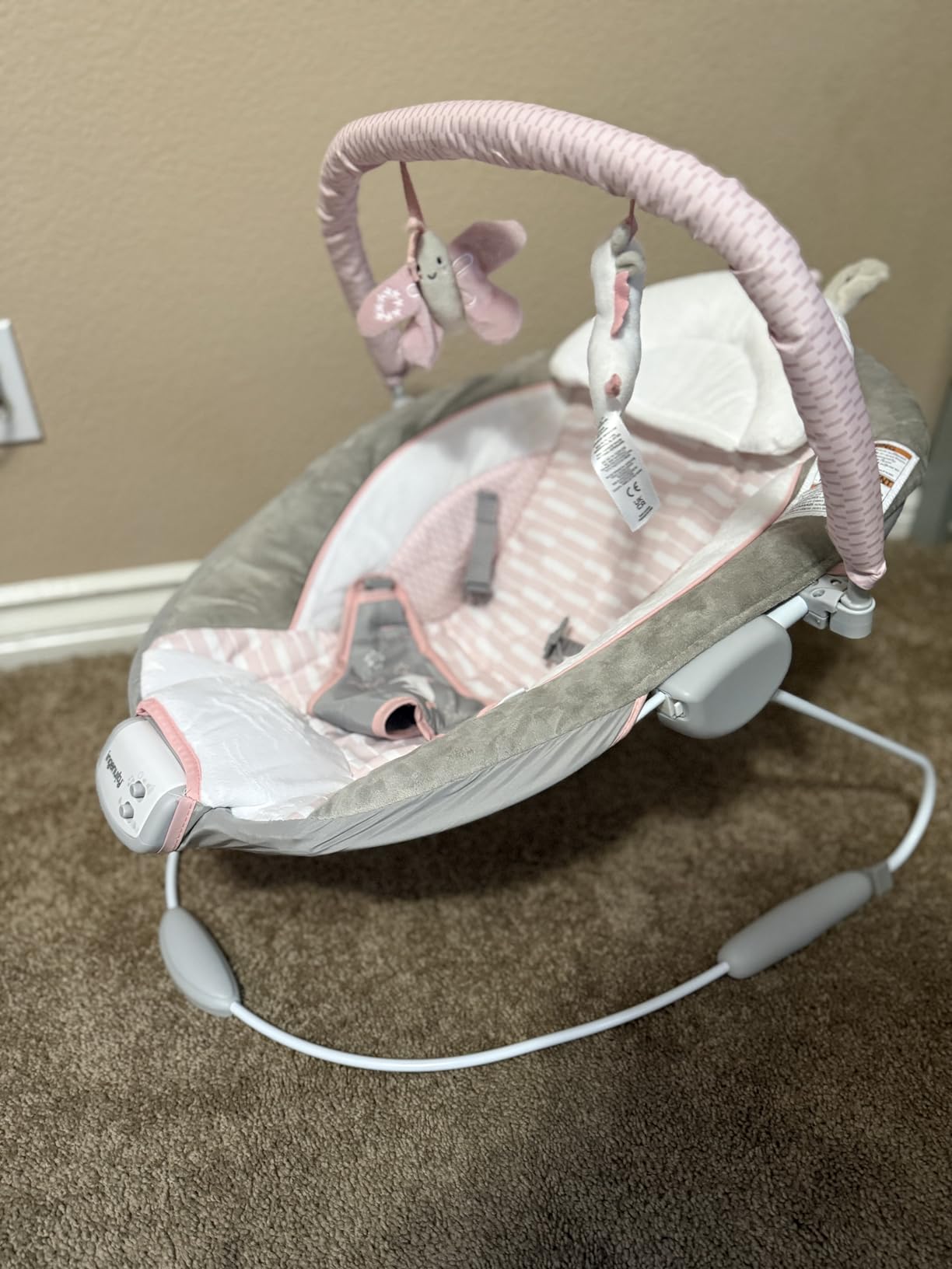 Ingenuity Soothing Baby Bouncer Infant Seat with Vibrations, -Toy Bar & Sounds, 0-6 Months Up to 20 lbs (Pink Flora the Unicorn) customer photo 2