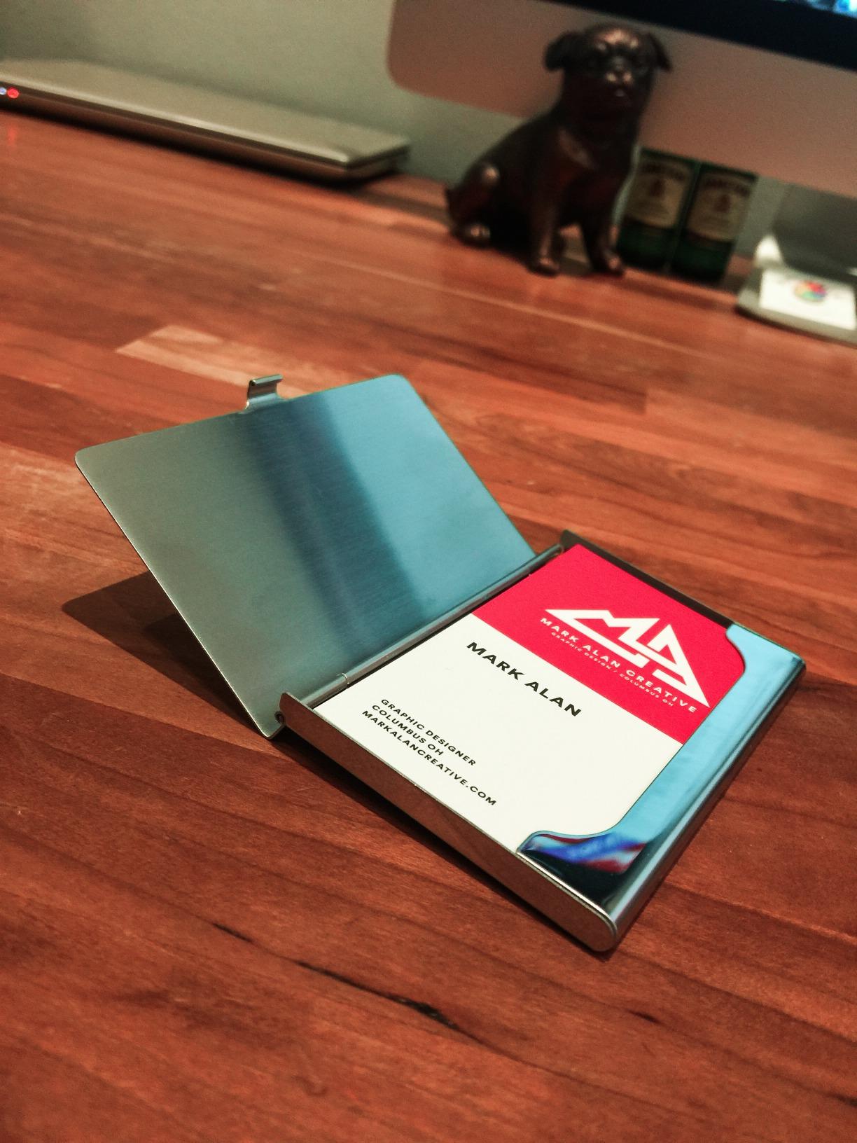 MaxGear Stainless Steel Business Card Holder, Slim Card Case, Black customer photo 1