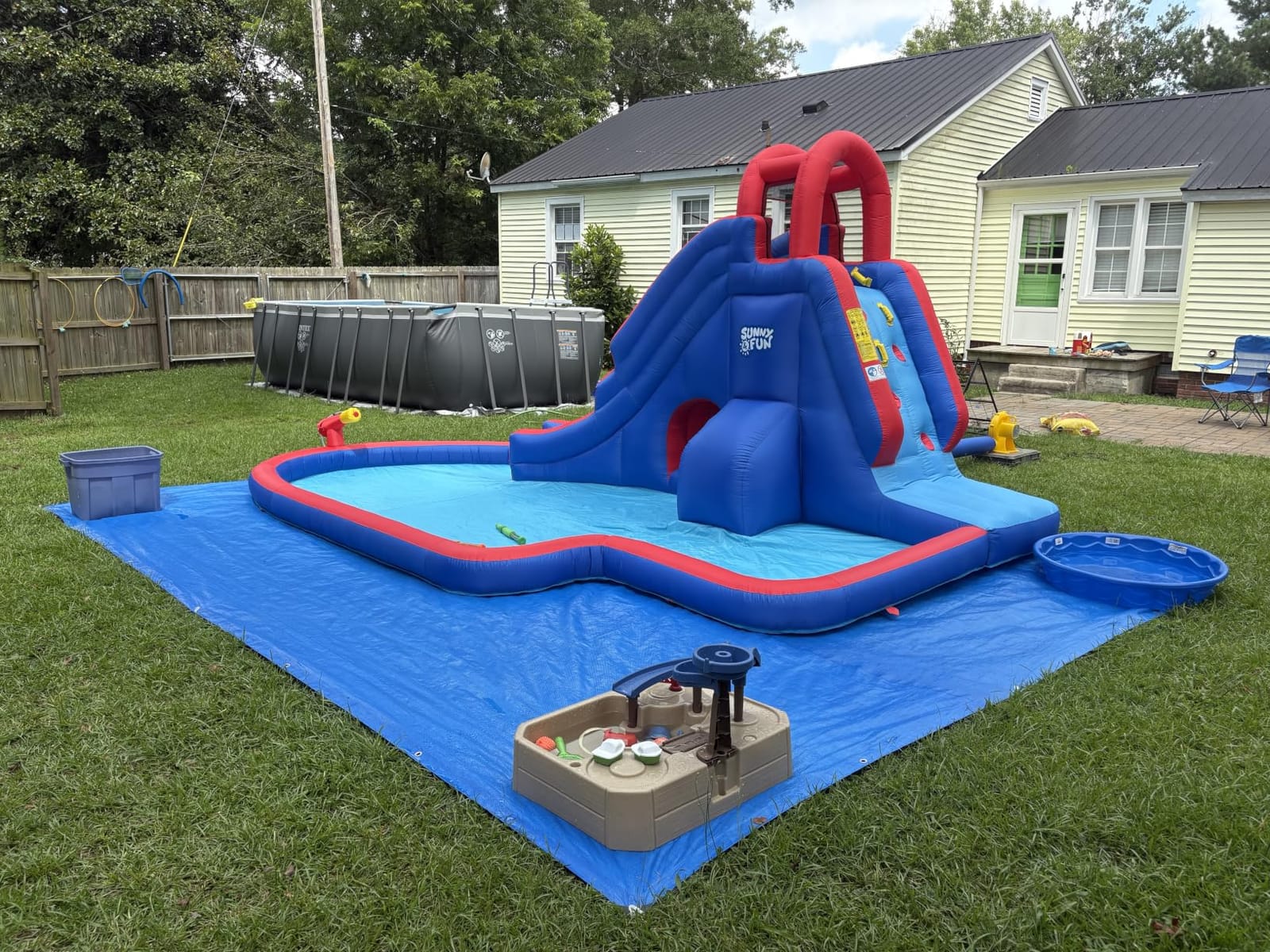 Sunny & Fun Deluxe Inflatable Water Slide Park with Climbing wall & Tunnel customer photo 1