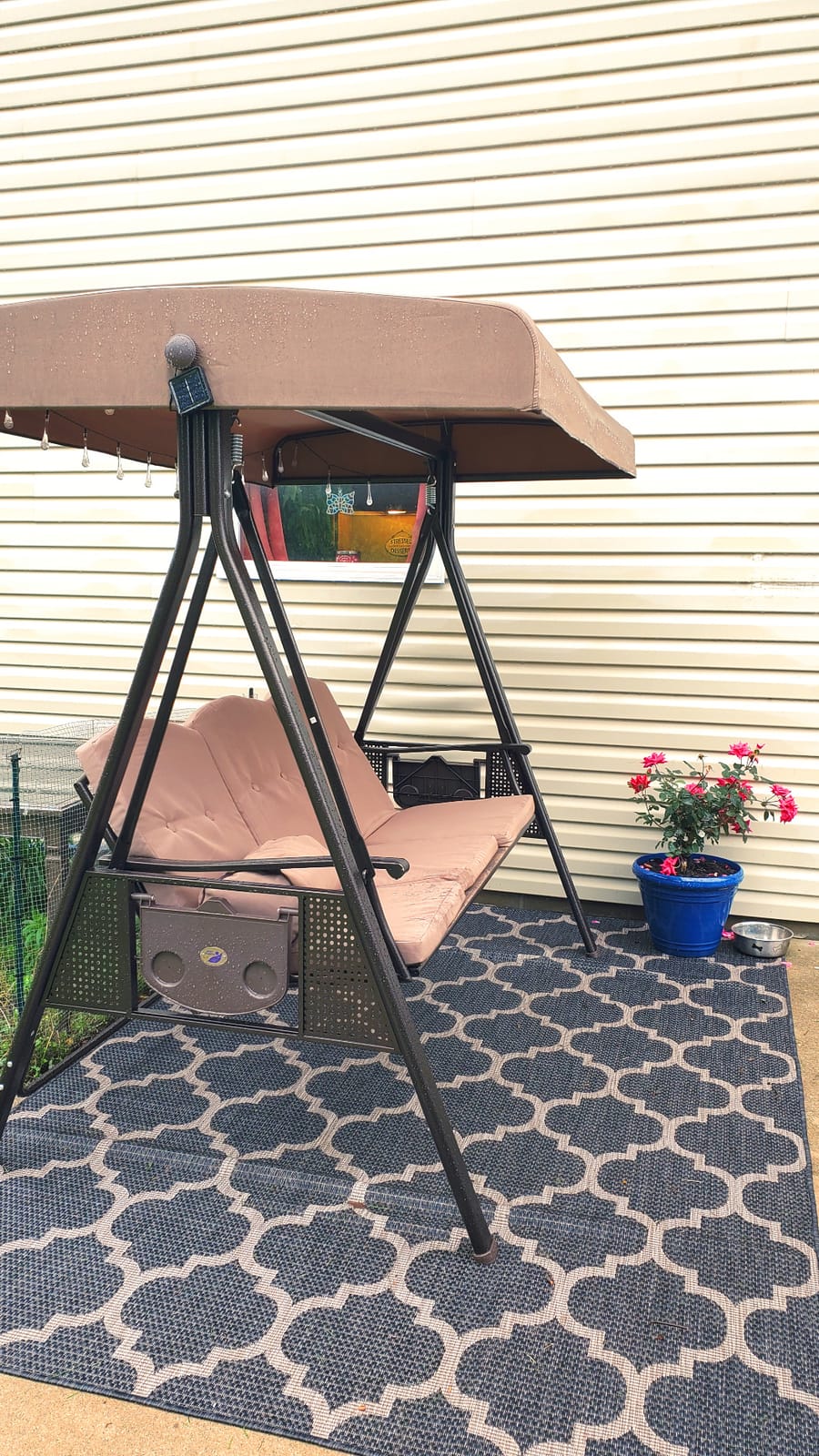 PURPLE LEAF Outdoor Swing 2-Seat with Canopy and Stand Durable Frame, Beige customer photo 2