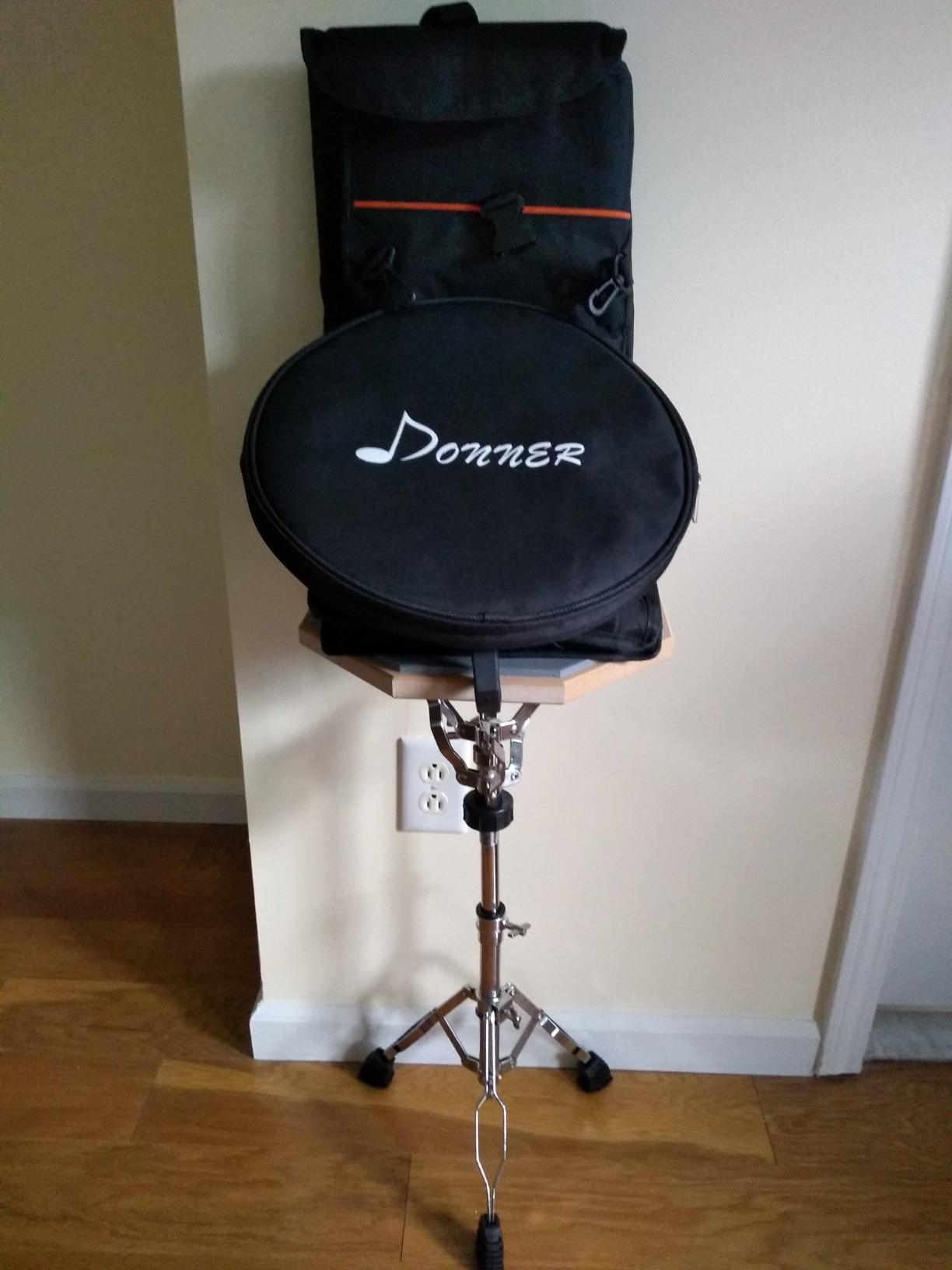 Donner Snare Drum Stand Set with Drum Practice Pad, 12'' Double-sided Silent Drum Pad set, Drumsticks, Backpack Adjustable Stand Fits 10''-14'' Dia Drums customer photo 1