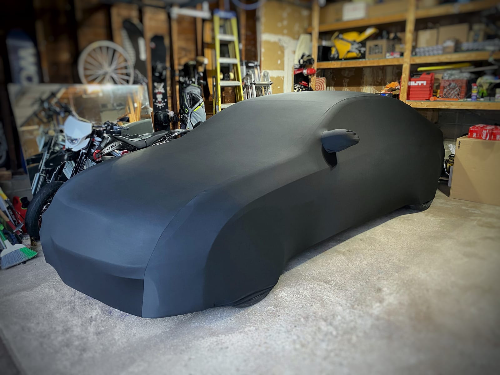 WinPower Indoor Car Cover Stretch Dustproof Protection Full Car Cover for Underground Garage, Car Show, Black customer photo 2