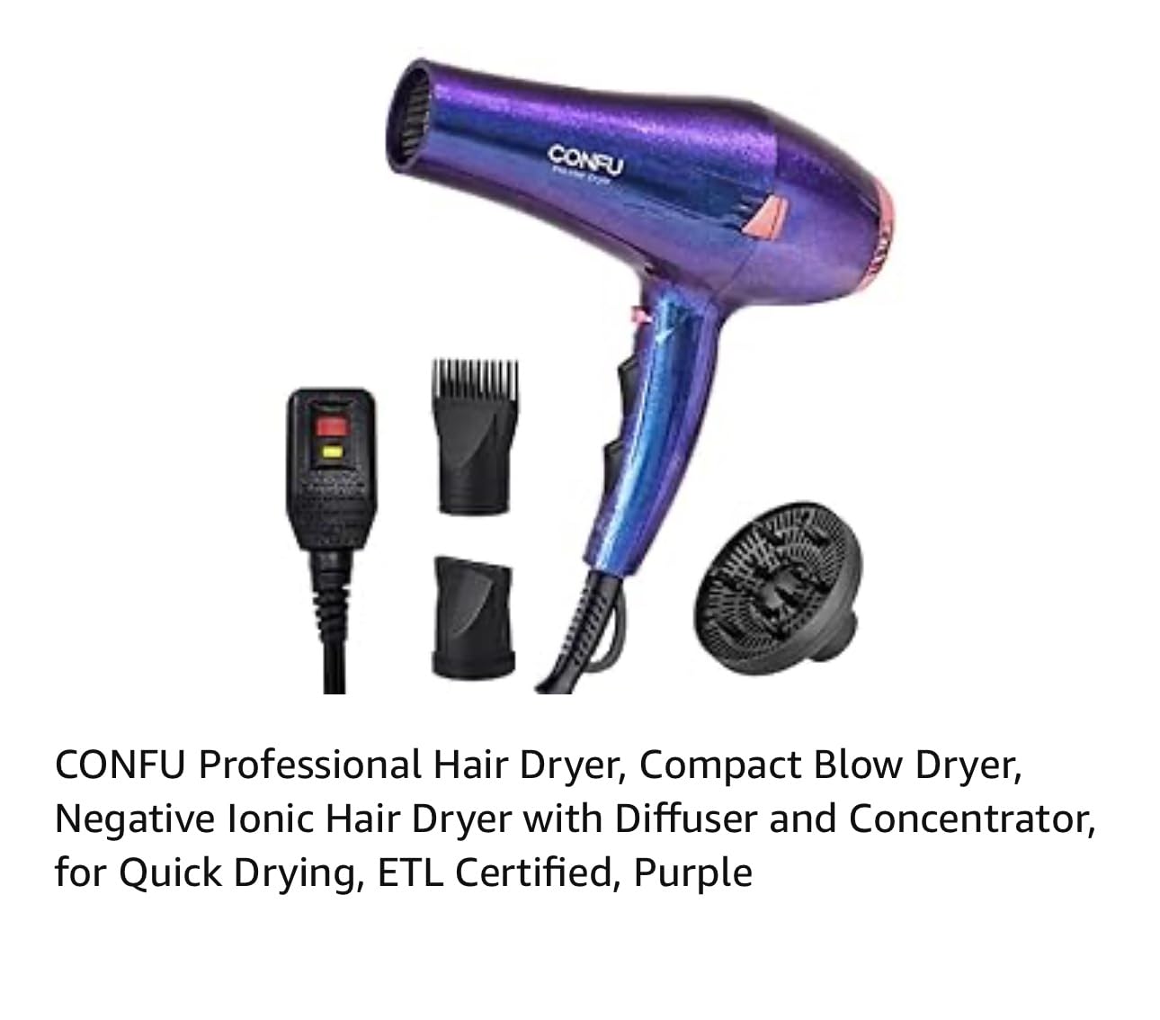 CONFU Hair Dryer Pro, Professional Ionic Salon Blow Dryer with Diffuser for Women and Men, 5X Fast Drying, Powerful and Quiet Hair Blow Dryer for Fast & Easy Styling (1875 Watts) customer photo 1