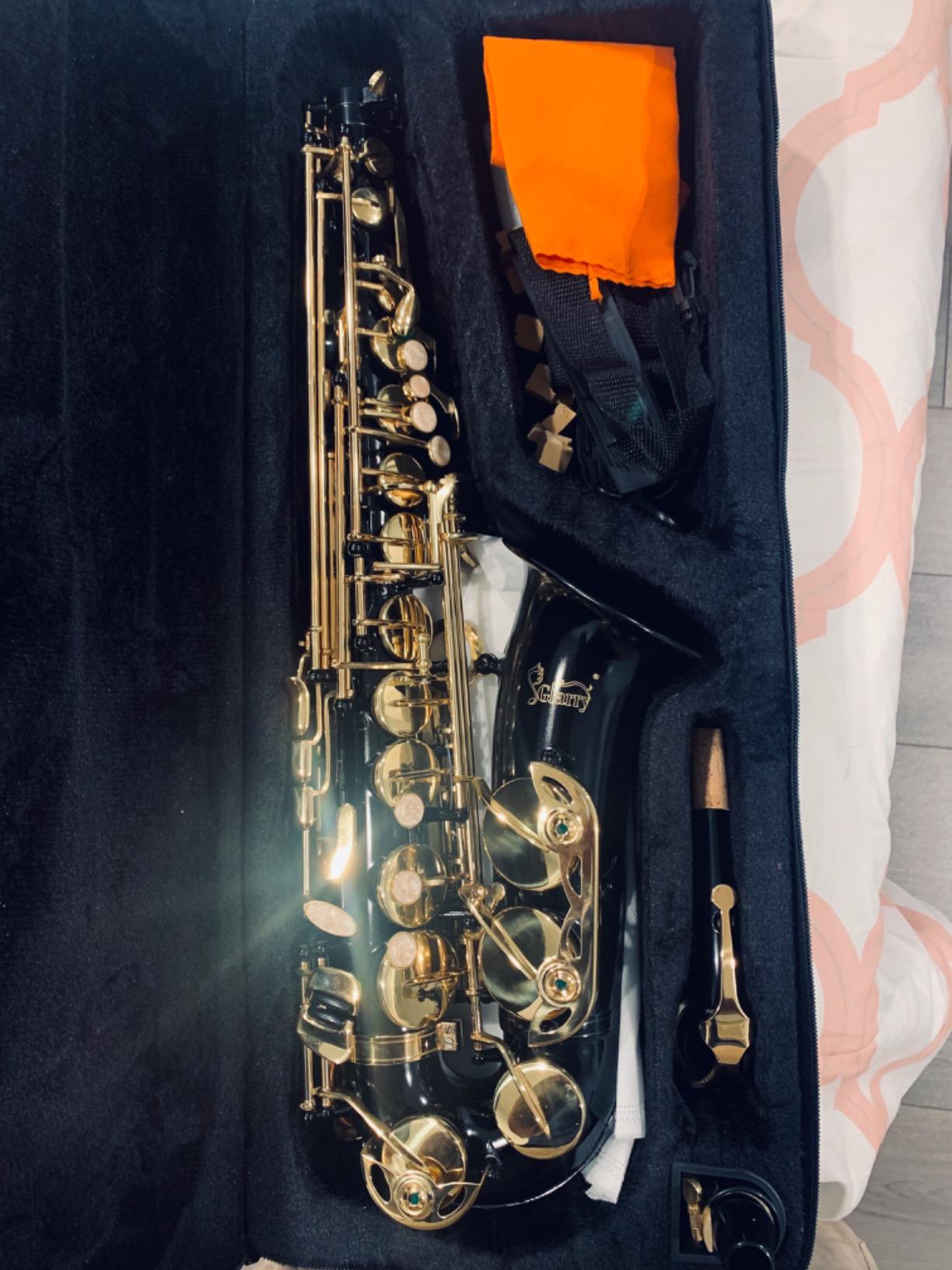 Glarry Student Alto Eb E-flat SAX Saxophone Gold Lacquer SAX Beginners Kit with Case, Reeds,Mouth Piece, Soft Cleaning Cloth and Rod,Gloves (Black) customer photo 1
