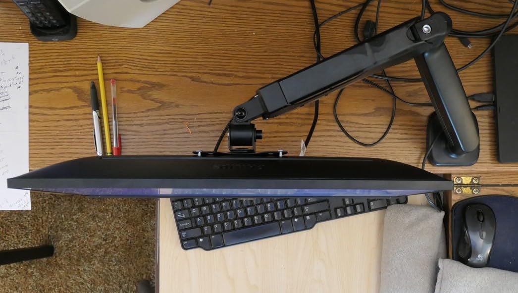 MOUNTUP Single Monitor Desk Mount Holds Screen up to 32 inch, Height Adjustable Monitor Arm, Full Motion Computer Monitors Stand with Clamp/Grommet Base, VESA Mounts Fit 4.4-17.6lbs Computer, Black customer photo 2
