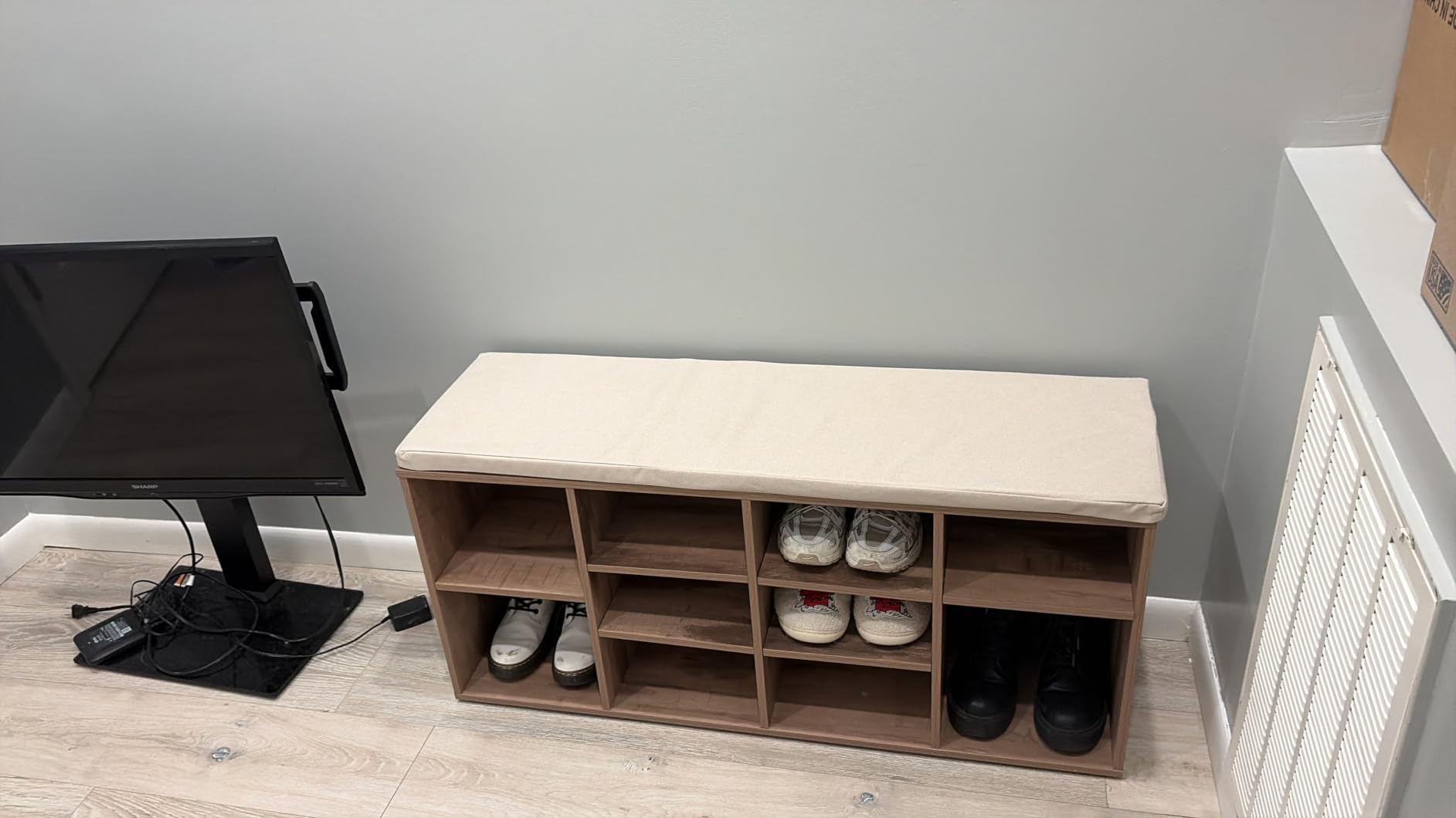 VASAGLE Shoe Bench with Cushion, 15 Compartments, 11.8 x 41.3 x 18.9 Inches | Entryway Storage Bench with Padded Seat, for Bedroom, Cloud White and Dove Gray, CUSTOS Collection ULHS15WT customer photo 1