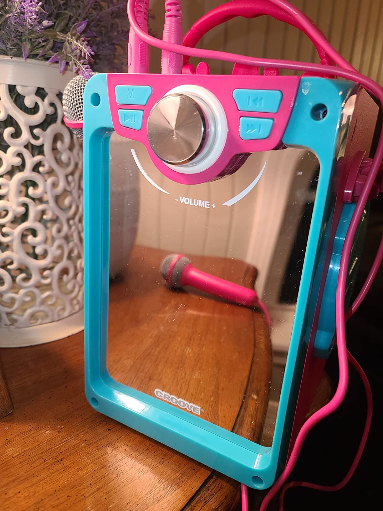 Rechargeable Pink Karaoke Machine, 2 Microphones, Bluetooth, Girls Ages 8+ customer photo 2