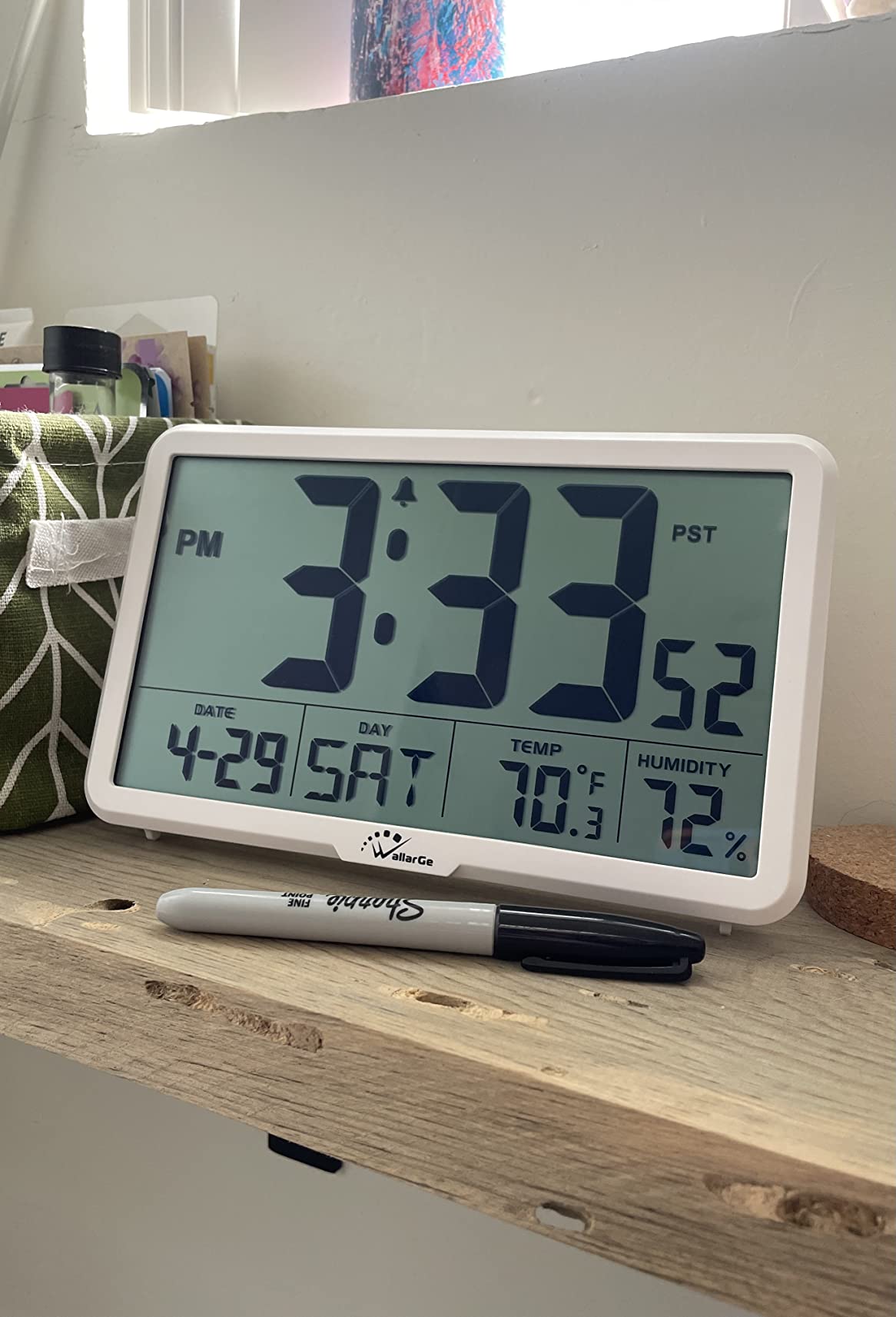 WallarGe Auto Set Digital Wall Clock Battery Operated, Auto DST customer photo 1