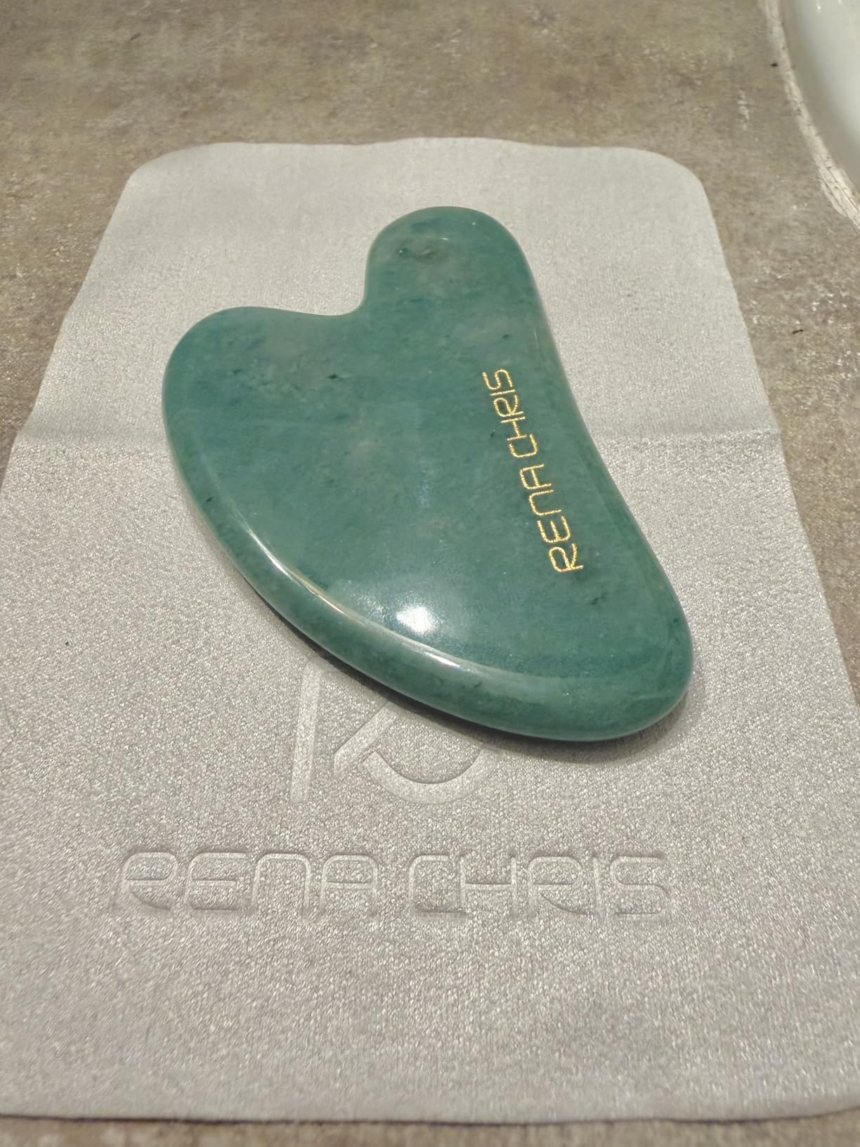 Rena Chris Gua Sha Facial Tools: Jade Stone Guasha Tool for Face Acupuncture Therapy, Facial Massager for Jawline Sculpting and Puffiness Reducing (Green) customer photo 1