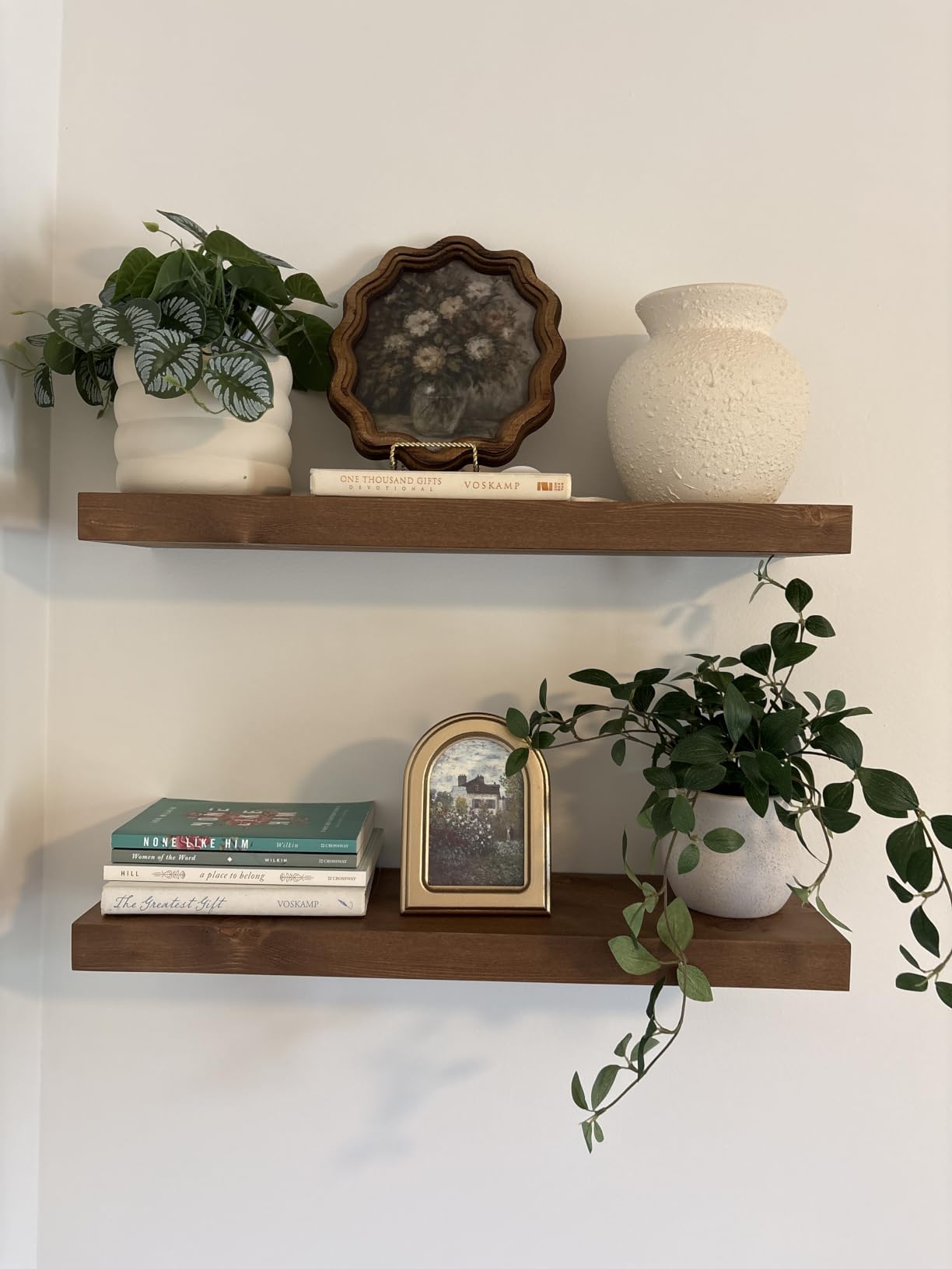 Solid Wood Floating Shelves for Wall 16 Inch Walnut, Wooden Bathroom Shelf customer photo 1