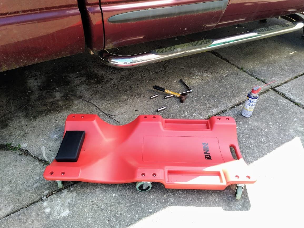 DNA MOTORING 40 Inch Mechanic Creeper, Blow Molded Low Profile Rolling Garage Creeper, w/Padded Headrest, Dual Tool Trays, 350lbs Capacity, Red, TOOLS-00005 customer photo 2