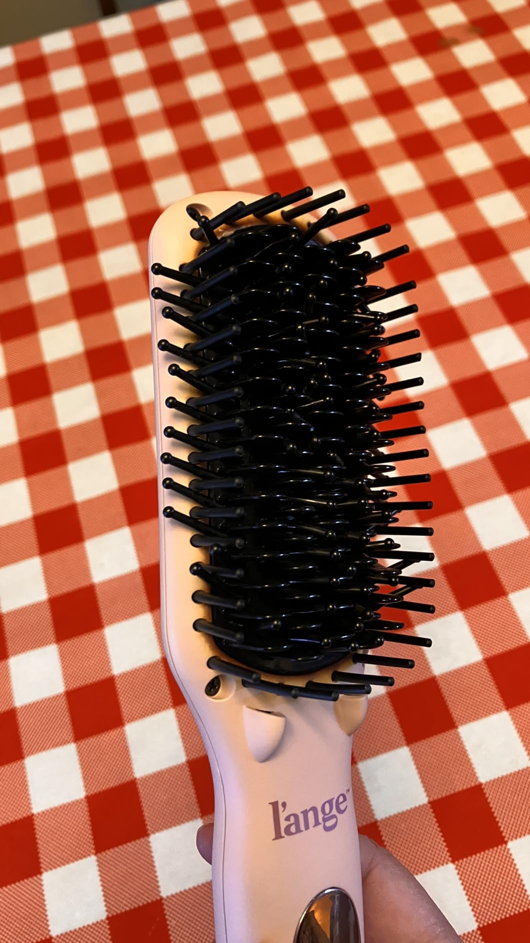 L'ANGE HAIR Le Vite Straightening Brush | Heated Hair Tool for Smoother, Frizz-Controlled Look | Dual-Voltage Hot Brush Straightener for Effortless Styling & Shine | Ceramic Standard Size (Blush) customer photo 2