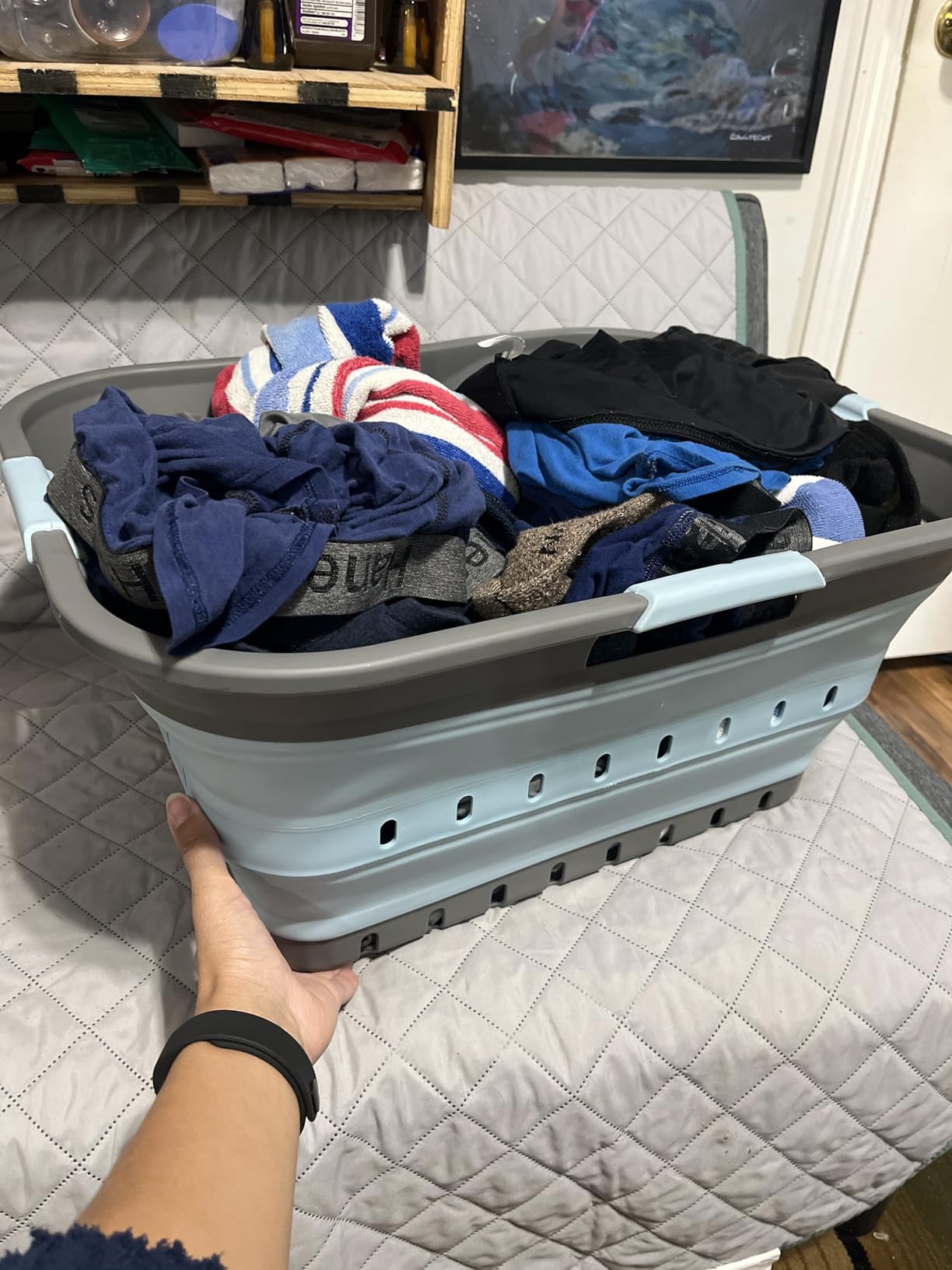 SAMMART 42L (11 gallon) Collapsible Plastic Laundry Basket - Foldable Pop Up Storage Container/Organizer - Space Saving Hamper/Basket (1, White/Grey) customer photo 1