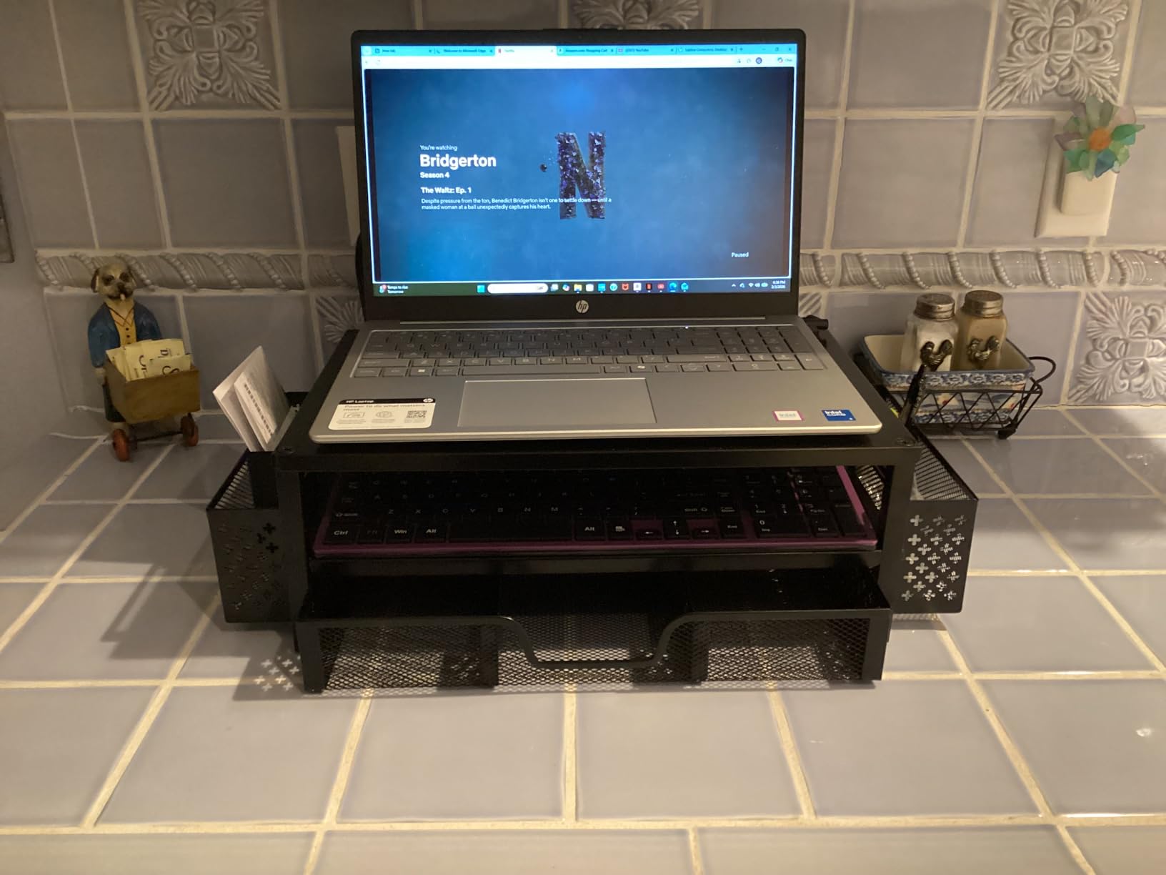 Simple Trending Monitor Stand with Drawer, 2-Tier Laptop Stand, Black | Desk Organizers and Accessories with Drawer and 2 Pen Holders, Sturdy Metal Stand Riser for Home Office, 20