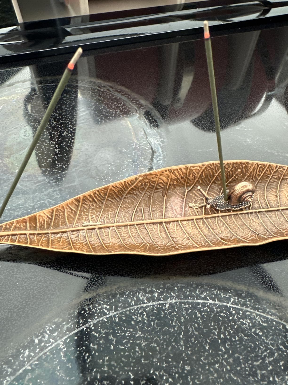 Accmor Incense Holder Set, Leaf and Snail Incense Burner, Incense Ash Catcher, Incense Sticks Holder for Counters, Meditation Room, Yoga, Home, Office, Red Copper customer photo 2