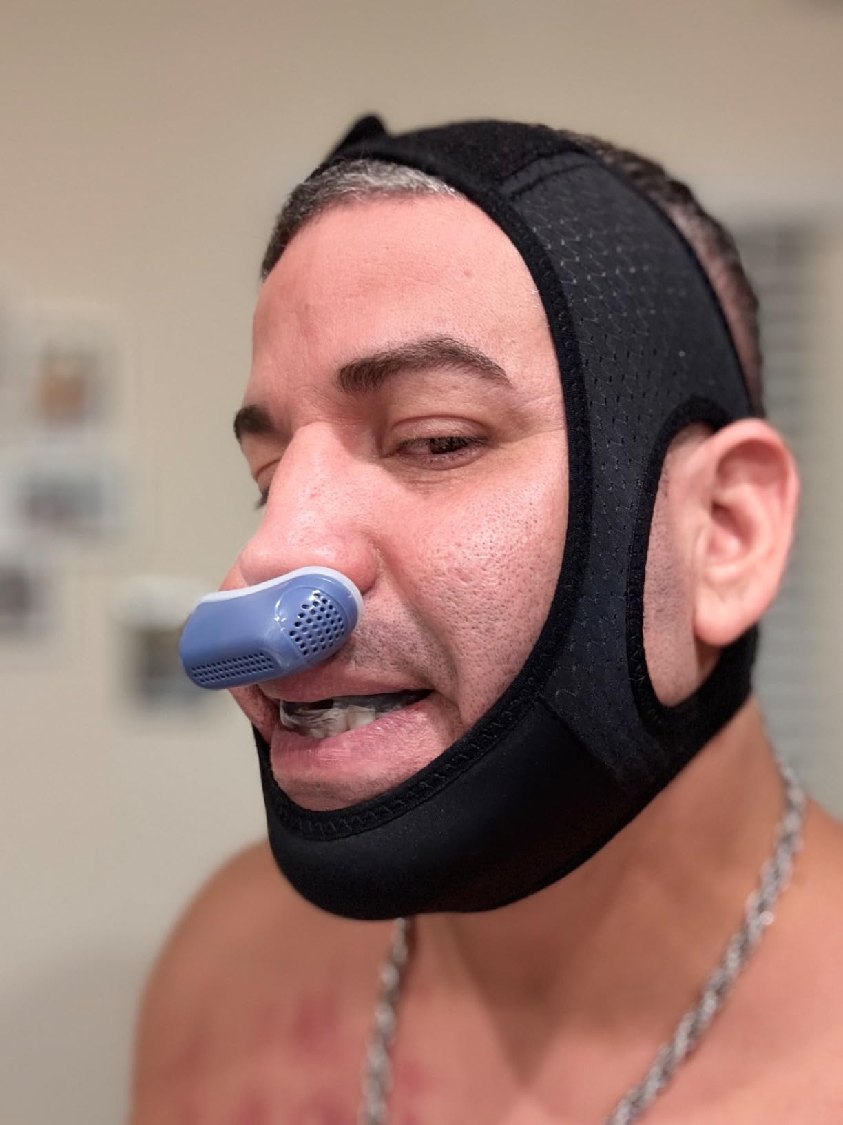 Anti Snore Chin Strap [Upgraded], Vosaro Snoring Solution Effective Anti Snore Device, Adjustable and Breathable Stop Snoring Head Band for Men Women, Black customer photo 2