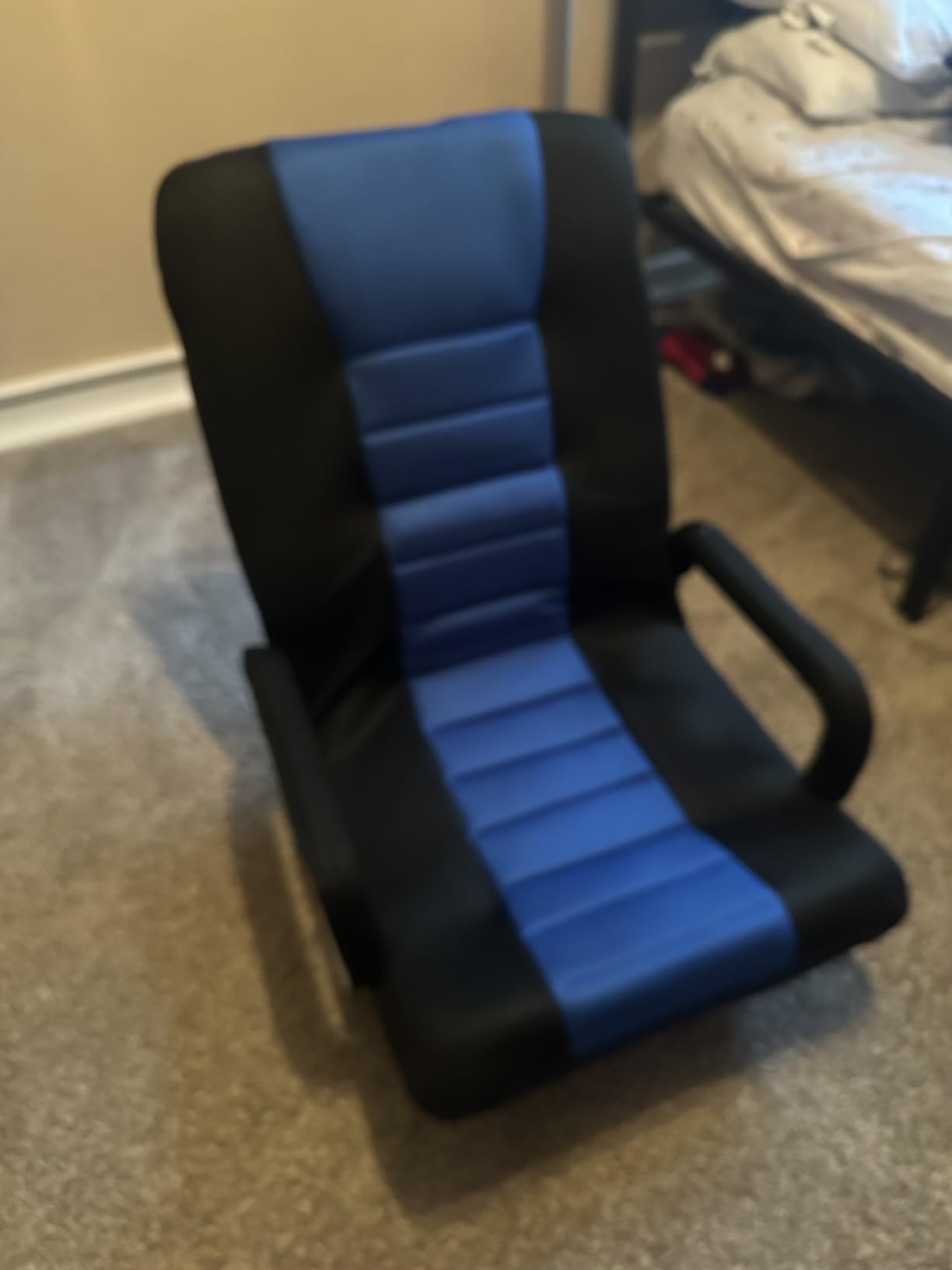 Best Choice Products Swivel Gaming Chair 360 Degree Multipurpose Floor Chair Rocker for TV, Reading, Playing Video Games w/Lumbar Support, Armrest Handles, Adjustable Foldable Backrest - Black/Blue customer photo 1