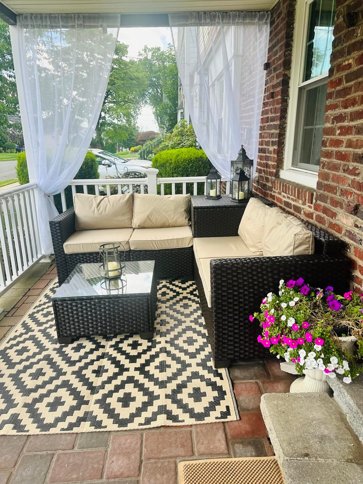 Valita Wicker Patio Furniture Set 4 Pieces Outdoor Sectional Conversation Sofa Set with Storage Box and Glass Table with Cushions and Furniture Covers, Khaki customer photo 2