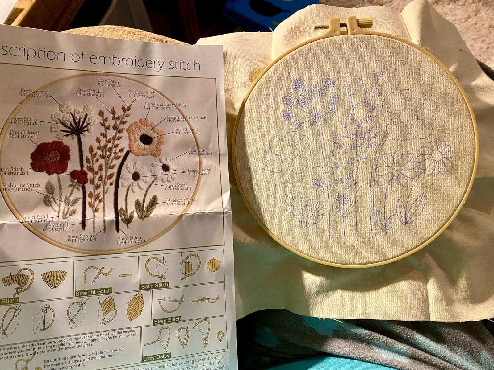Uphome 3 Pack Embroidery Starter Kit for Beginners Stamped Cross Stitch Kits with Cute Flowers and Plants Patterns with 1 Embroidery Hoop and Color Threads for Adults Kids customer photo 1