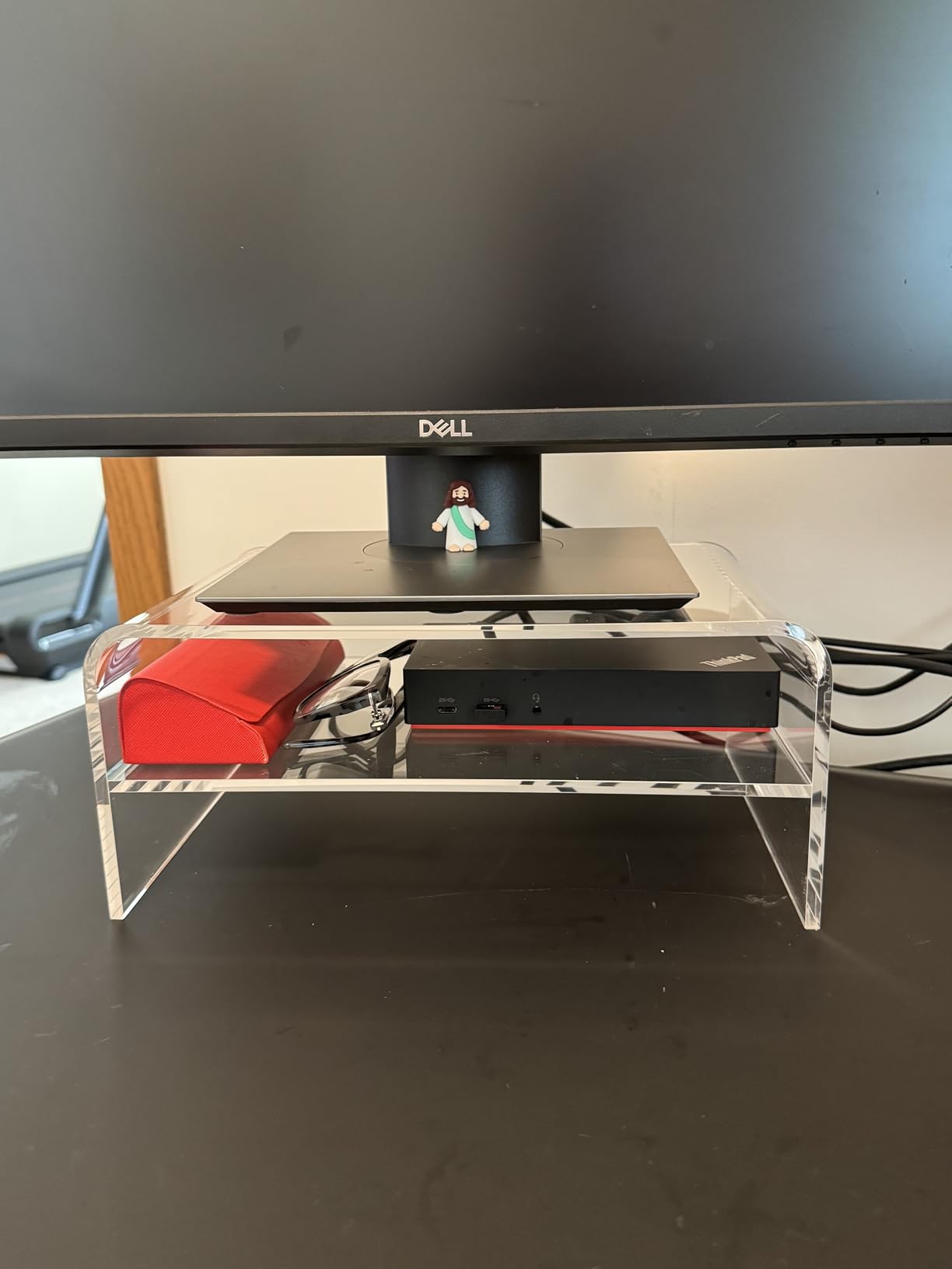 Egchi Clear Acrylic Monitor Stand Riser 2 Tier, 5.12 Inches High Clear Computer Desk Organizer Shelf for Multi Media PC Storage Laptop customer photo 2
