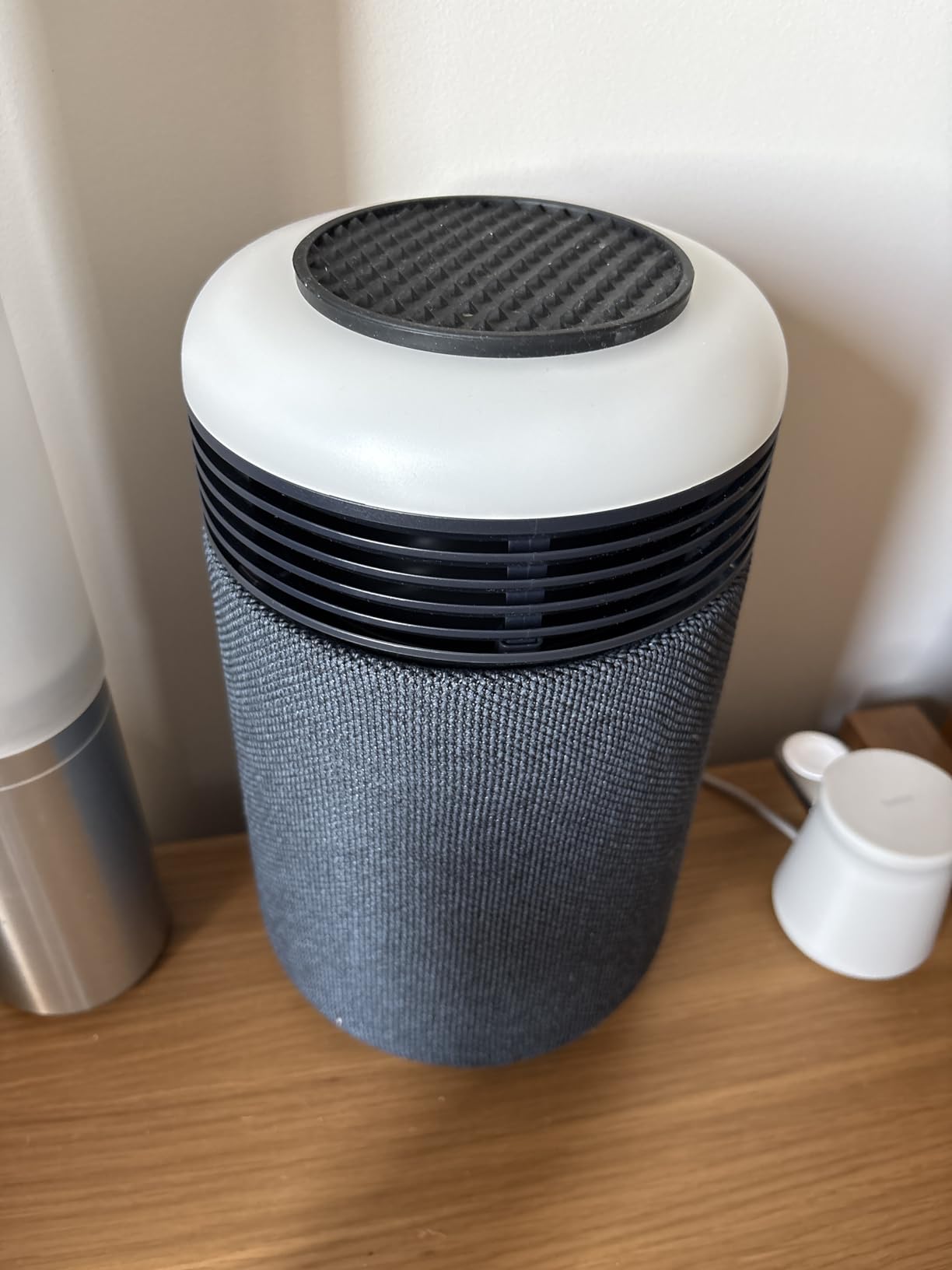 Mini Restful Bedroom Air Purifier with Sunrise Alarm Clock, Navy | HEPASilent air purification, sunrise alarm, adjustable nightlight, clock, app-set alarms with sounds and schedules, USB-C customer photo 1