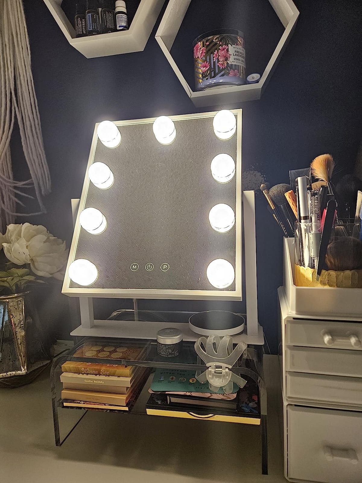 BWLLNI Lighted Makeup Mirror, White Vanity Mirror with Lights,9 LED Bulbs customer photo 1