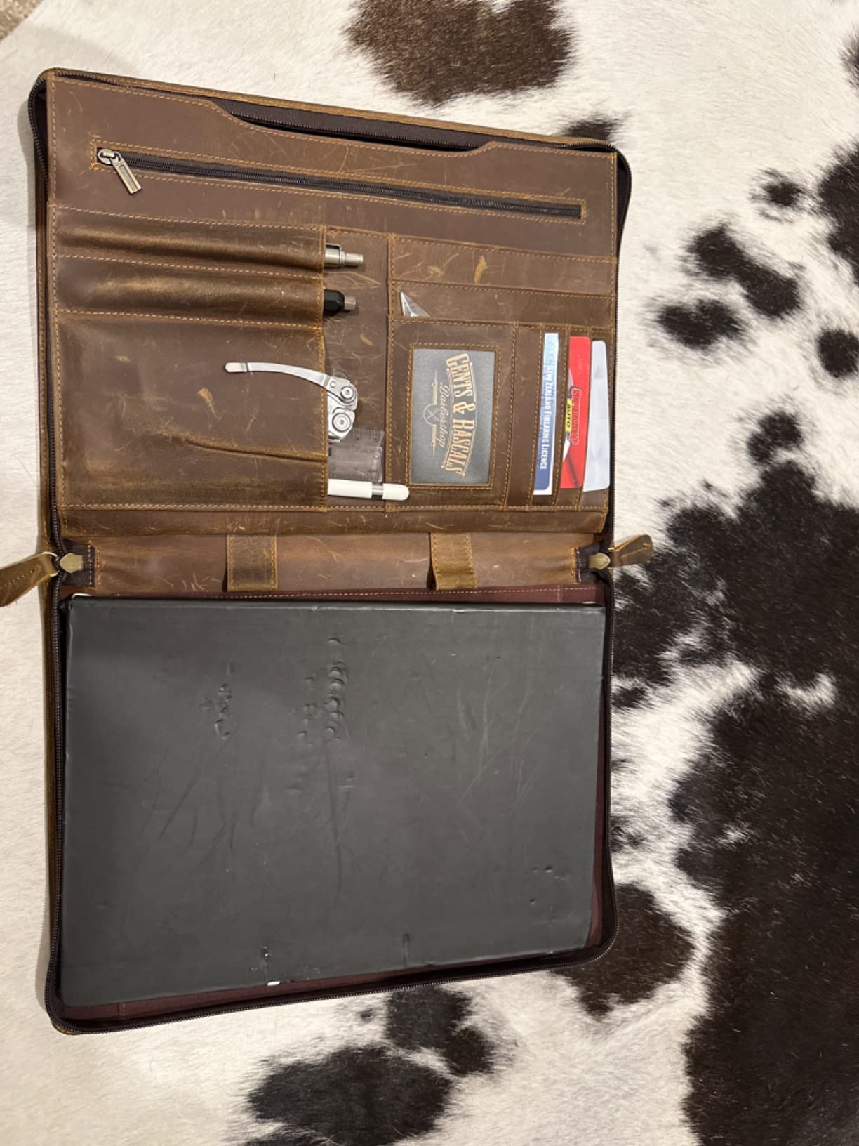 Ringsun Leather Portfolio Organizer with Zipper for Men Women, Leather Padfolio Business Resume Legal Pad Portfolio Notebook Binder for A4/Pad, Brown customer photo 1