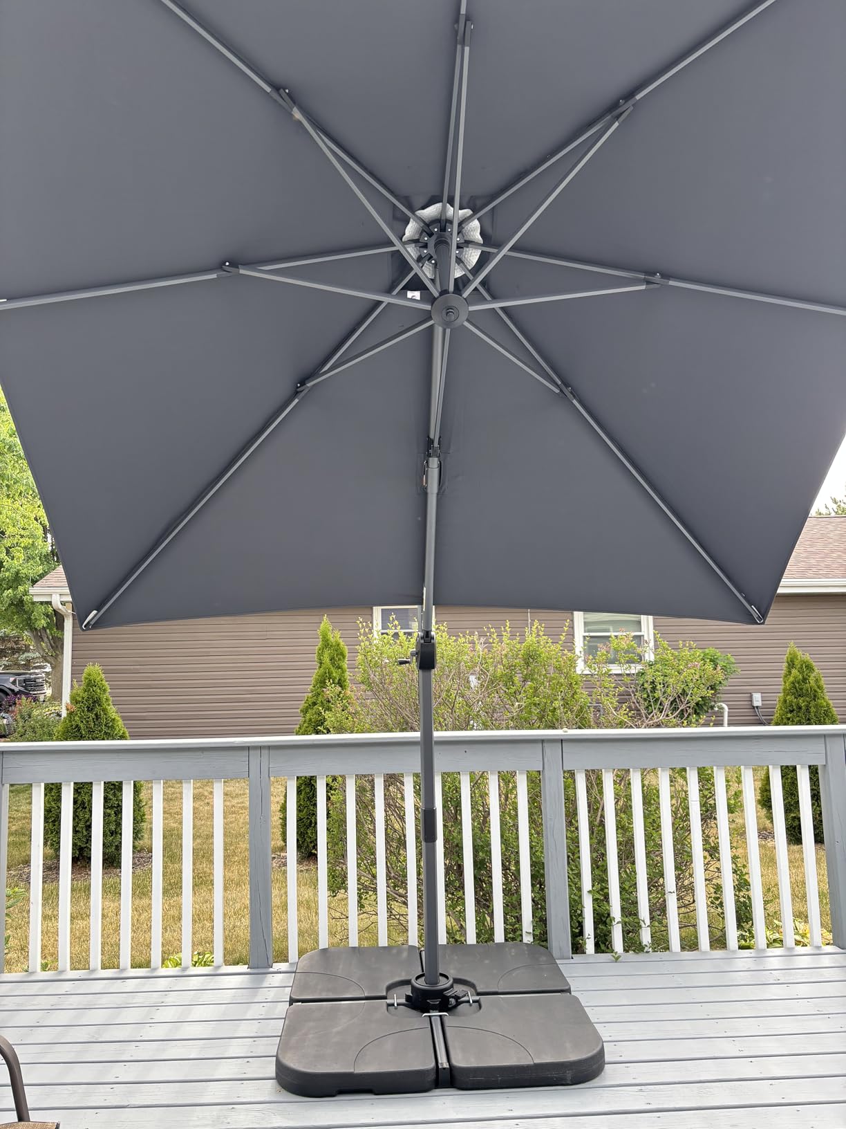 PURPLE LEAF Cantilever Umbrella 9' x 11.5' Rectangle 360° Rotation Grey customer photo 1