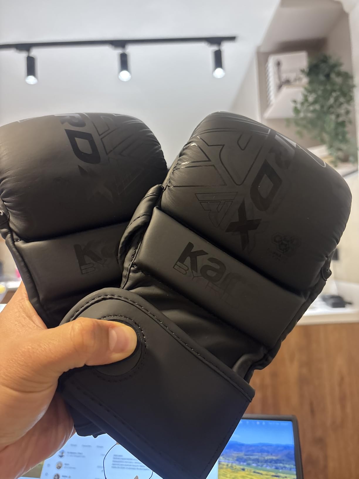 RDX MMA Gloves Sparring Grappling, Hybrid Open Palm Martial Arts Mitts Men Women, Maya Hide Leather Wrist Support, Cage Fighting Combat Sports Boxing Glove Training, Muay Thai, Punching Bag Kickboxing customer photo 1