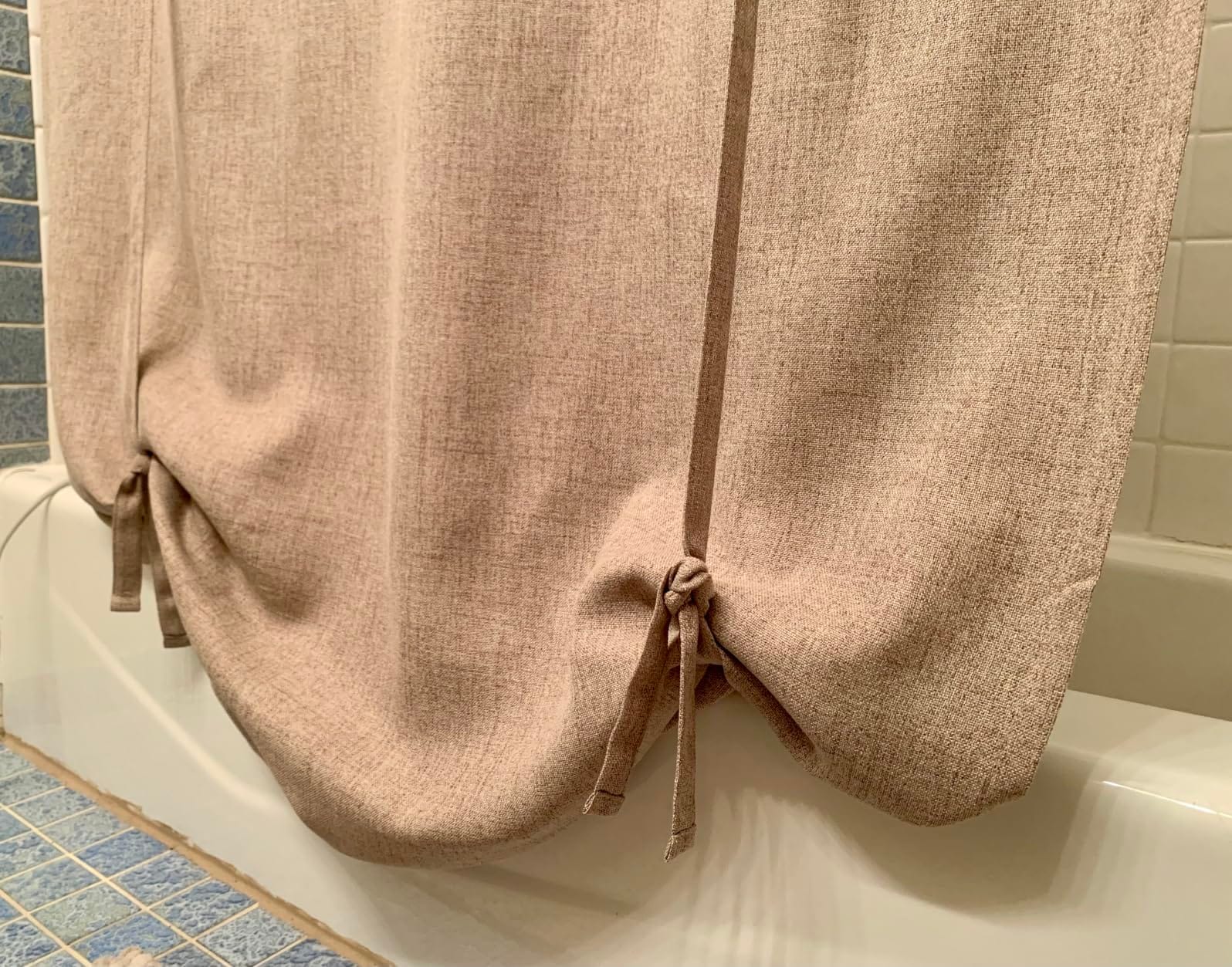 DriftAway Double Layer Linen Blackout Tie Up Curtains Thermal Insulated Fully Lined Balloon Roman Shade Bathroom Window Adjustable Rod Pocket for Small Window 39 Inch by 55 Inch Beige customer photo 1