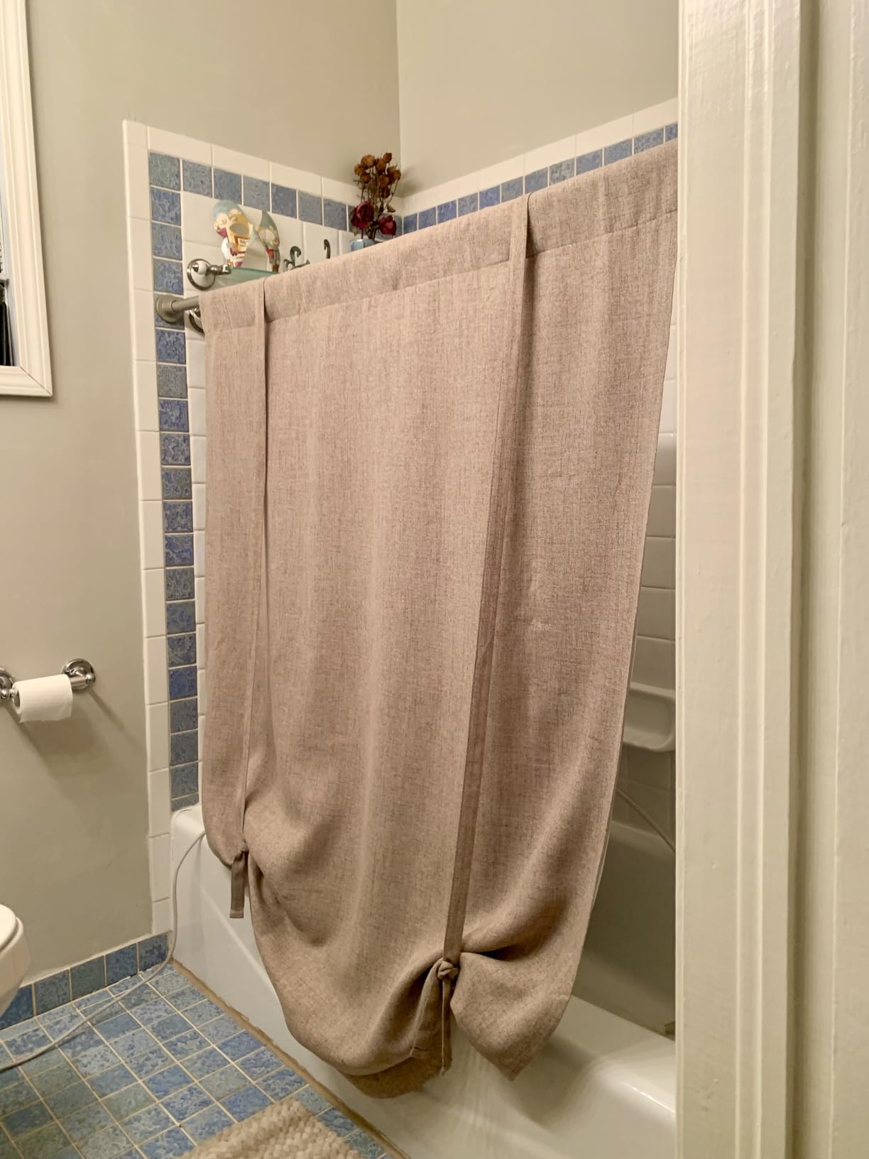 DriftAway Double Layer Linen Blackout Tie Up Curtains Thermal Insulated Fully Lined Balloon Roman Shade Bathroom Window Adjustable Rod Pocket for Small Window 39 Inch by 55 Inch Beige customer photo 2