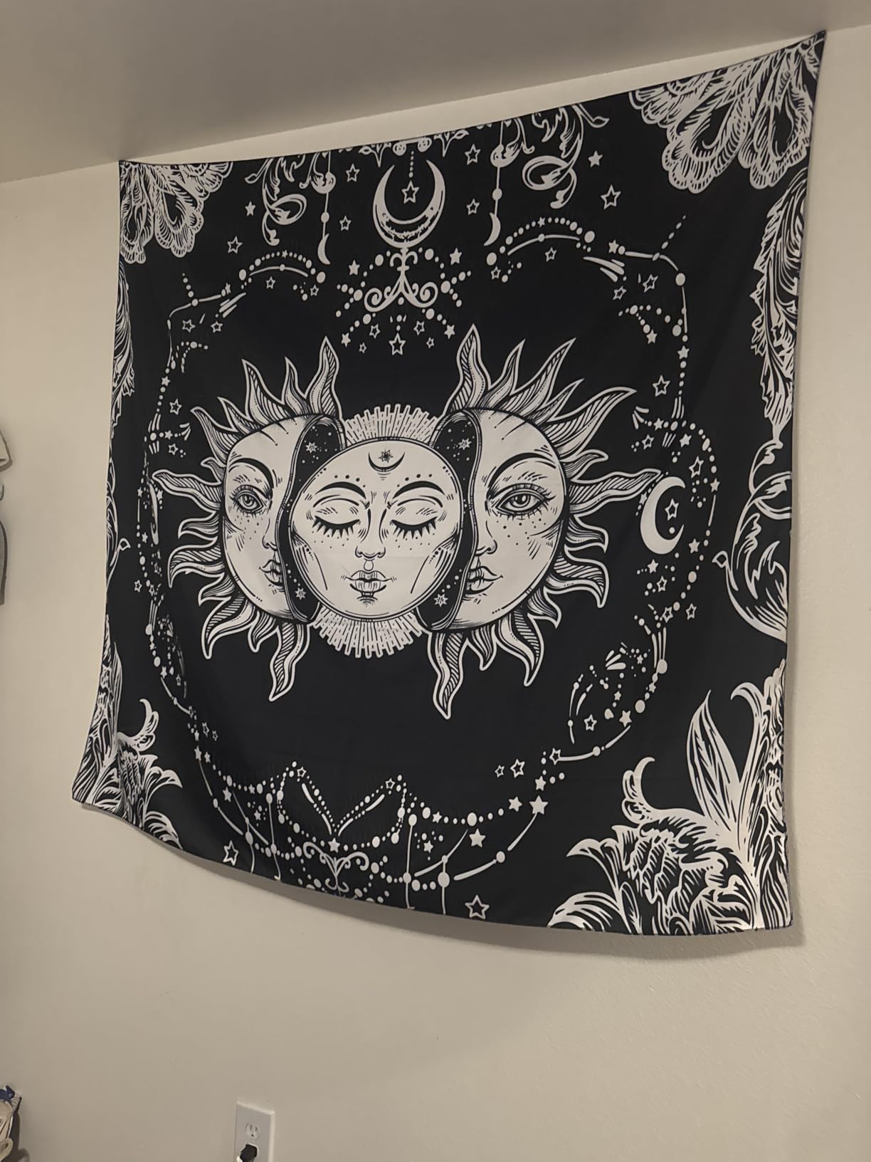 Ftuency Sun and Moon Tapestry, Black and White Tapestries Mystic Burning Sun with Star Wall Hanging decor for Bedroom (59