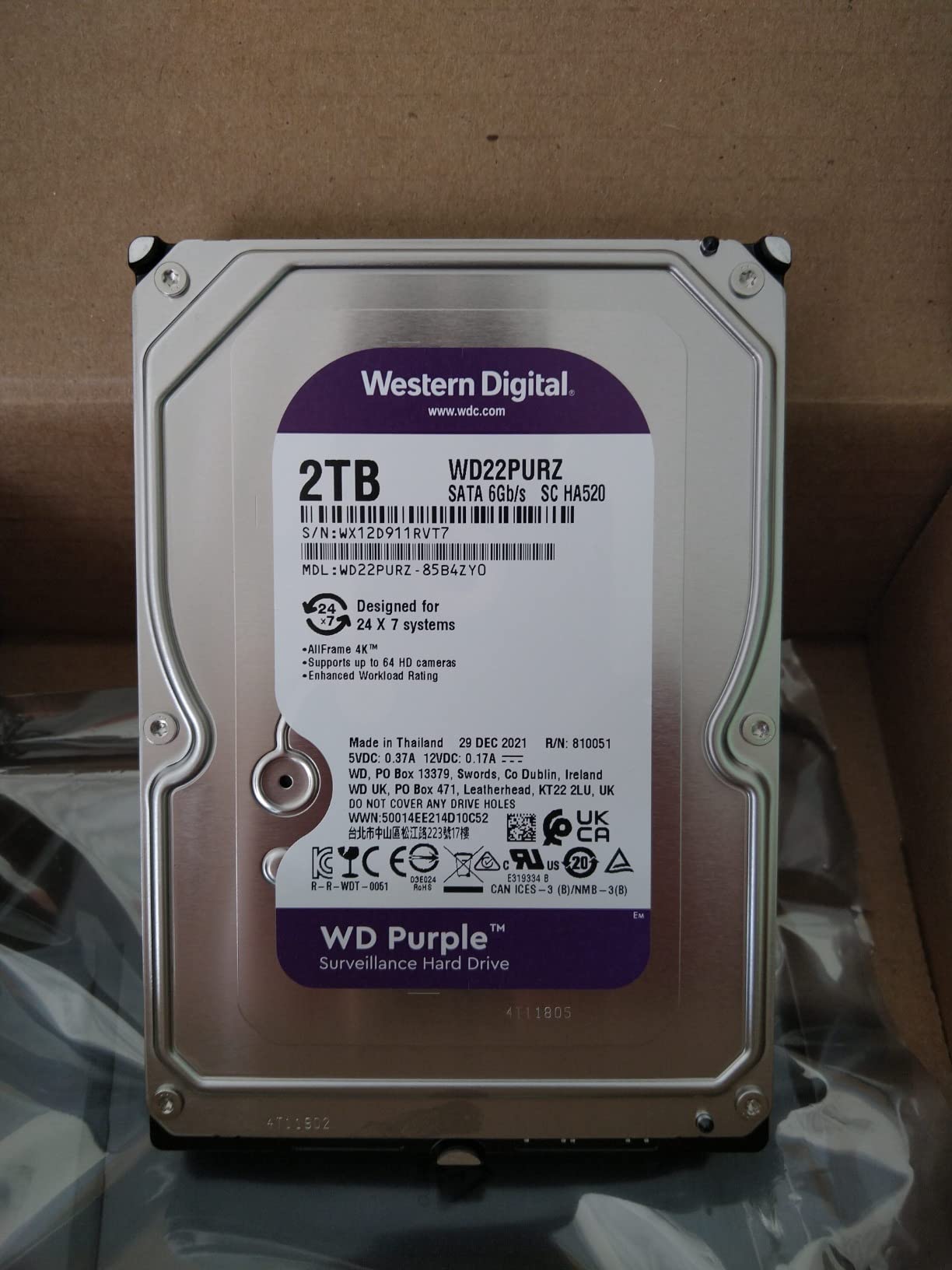 Western Digital 6TB WD Purple Surveillance Internal Hard Drive HDD - SATA 6 Gb/s, 128 MB Cache, 3.5