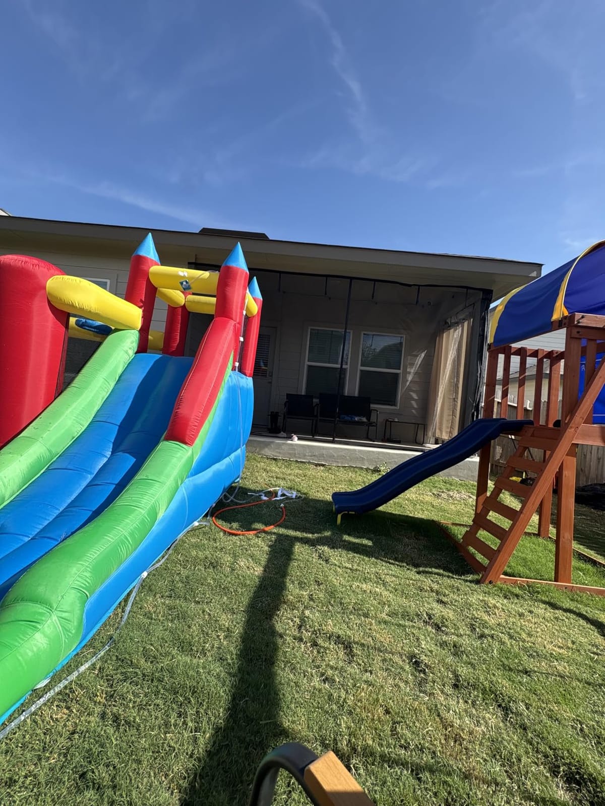 Outsunny 6-in-1 Kids Bounce House Inflatable Water Slide with Pool, Water Cannon, Climbing Wall, Inflator Included, Jumping Castle Kids Backyard Activity Outdoor Water Play Toy customer photo 2