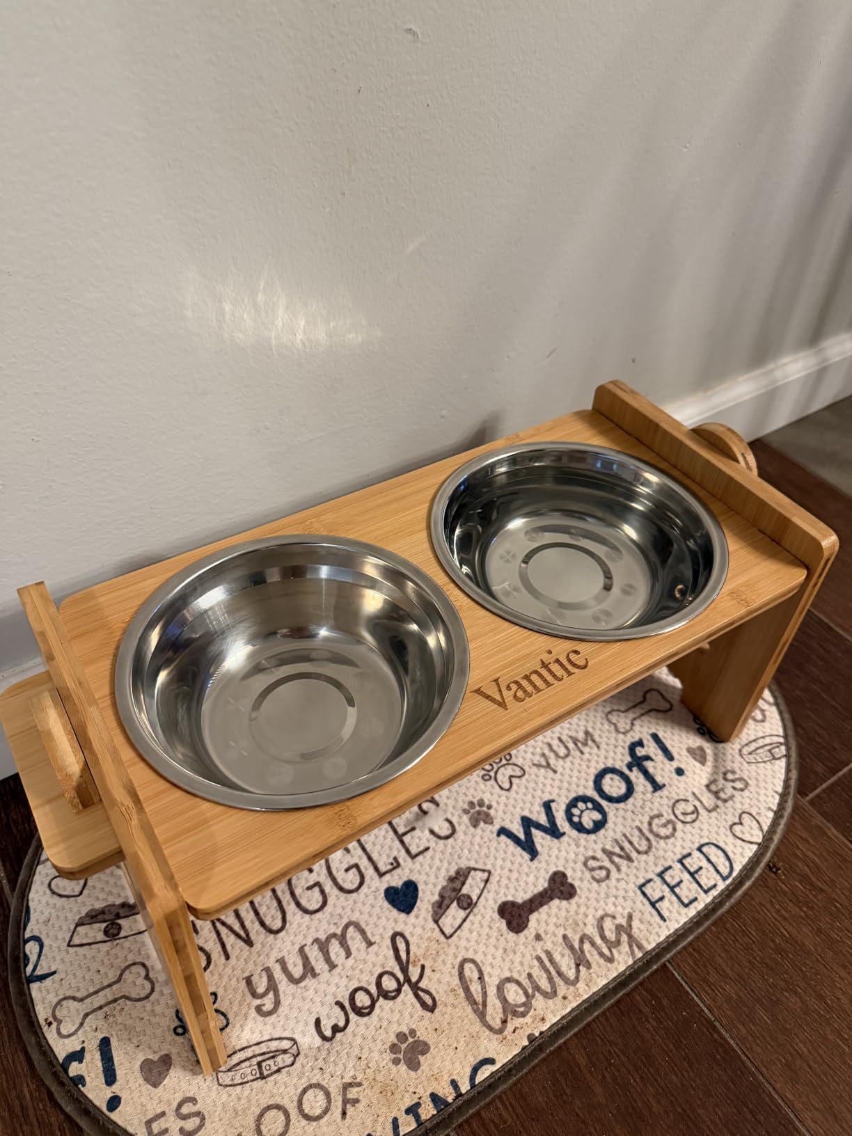Vantic Elevated Dog Bowls, Raised Dog Bowl Stand Adjustable Small, Natural customer photo 1