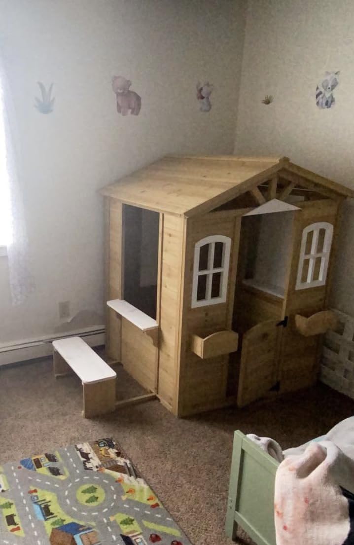 Outsunny Outdoor Playhouse for Kids Wooden Cottage Age 3-6 Natural Wood customer photo 2