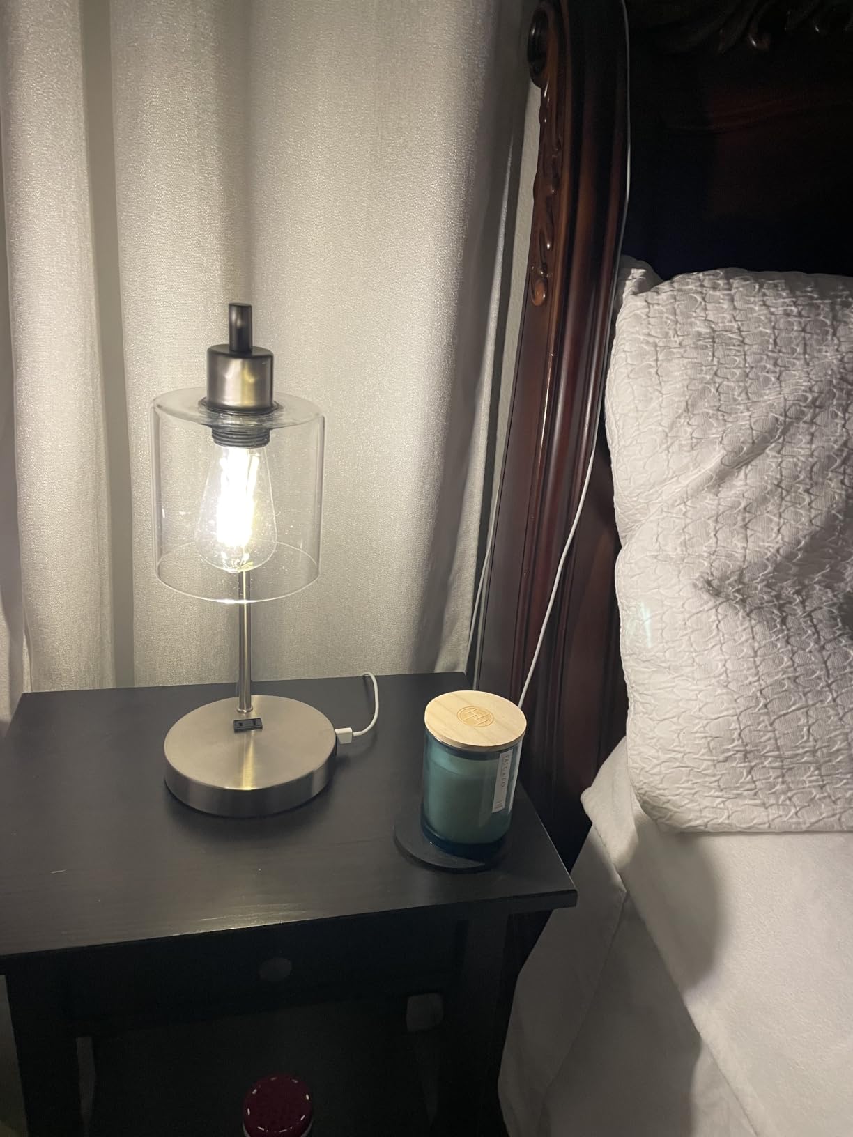 Set of 2 Industrial Touch Control Table Lamps with USB C+A Ports and AC Outlet - 3-Way Dimmable Black Bedside Lamps Nightstand Desk Lamps for Bedroom Living Room, Glass Shade & 2 LED Bulbs Included customer photo 1