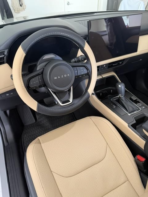 Leather Car Steering Wheel Cover, Universal Fit for Most Cars, Beige customer photo 2