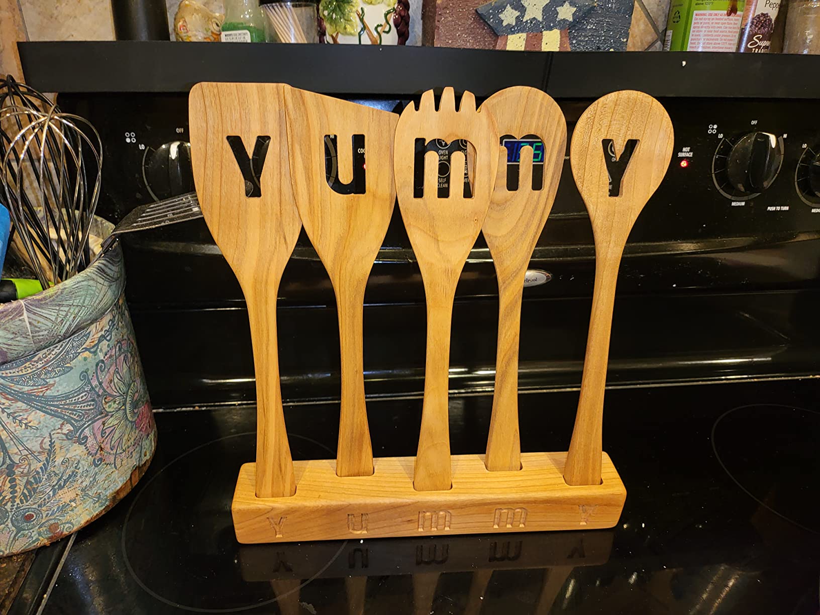 MFC 5-Piece Wooden Cooking Spoons - Kitchen Set from Natural Cherry Wood - Wooden Spoons for Cooking - Funny Utensil Set with Smiley Faces - Cooking Multipurpose Wood Utensils customer photo 1