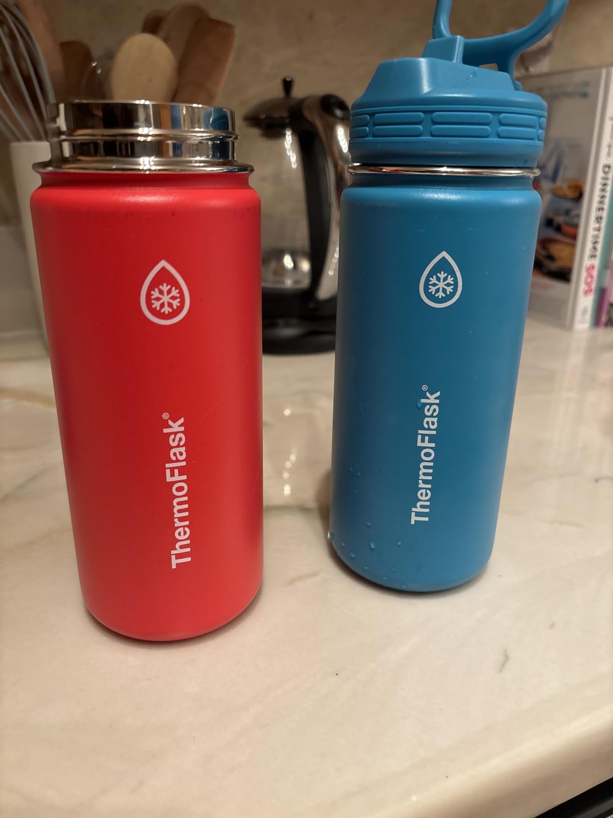 ThermoFlask Kids 16 oz Insulated Water Bottles with Straw Lid BPA-Free Stainless Steel Leakproof & Spill-Proof Design Easy Clean Wide Mouth 2-Pack for School, Sports, Playdates, Purple/Orange customer photo 1