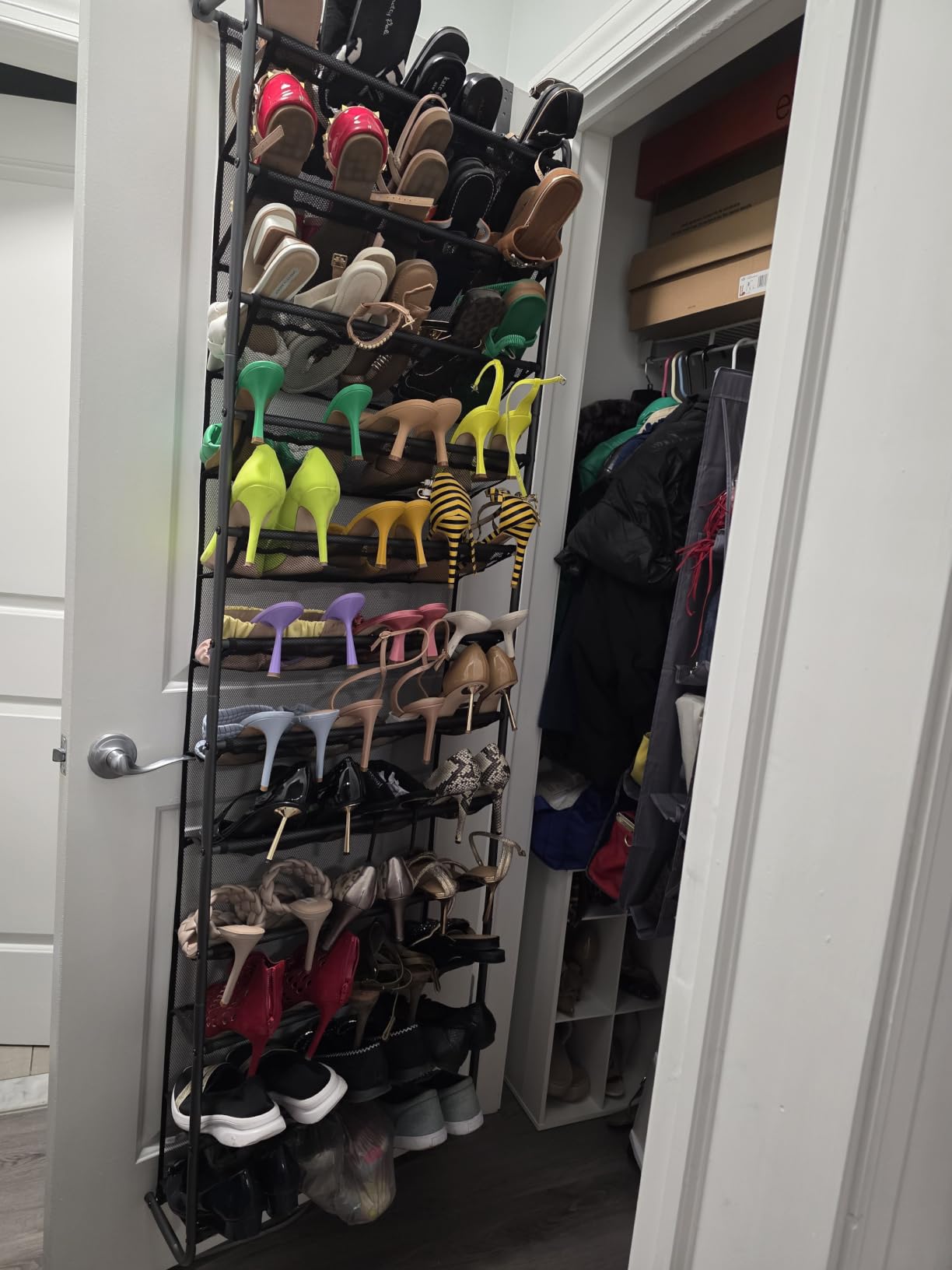 Whitmor 36 Pair Over The Door Shoe Organizer, 12 Tier Hanging Shoe Organizer, Heavy Duty Metal & Mesh Shoe Holder, Hanging Shoe Rack for Closet Organizer & Storage, 74