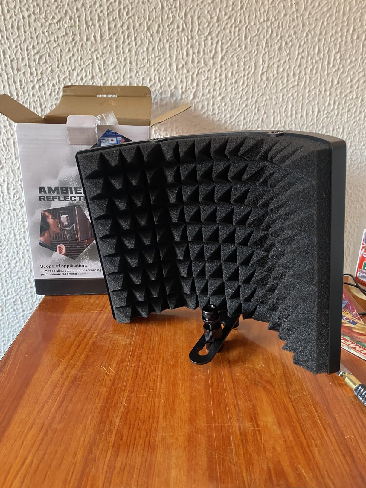 Microphone Isolation Shield, Foldable 3-Panel Sound Absorbing Foam for Condenser Mic, High Density Acoustic Shield with Adapters for Mic Arm Stand -Portable Vocal Booth for Home Recording Studio customer photo 1